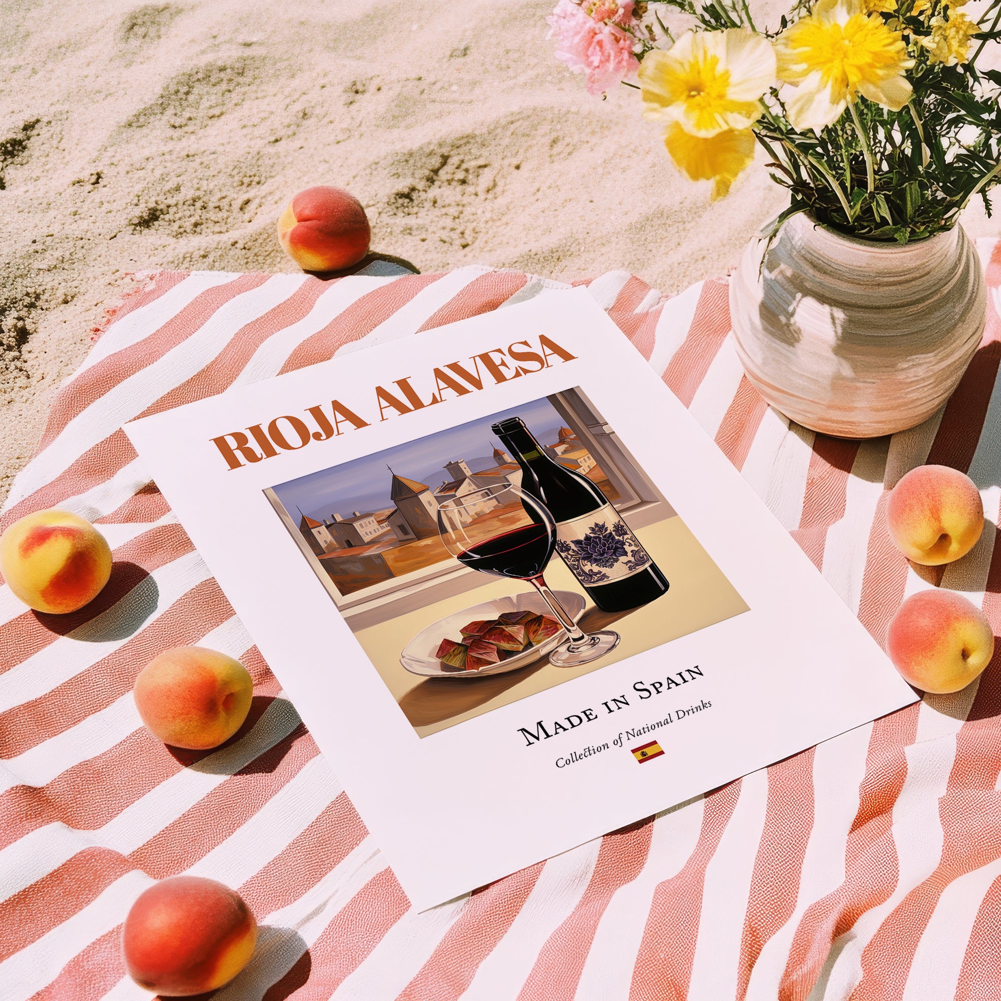 Rioja Alavesa – Spanish Red Wine, Vineyard Terrace Print, unframed on coastal sand