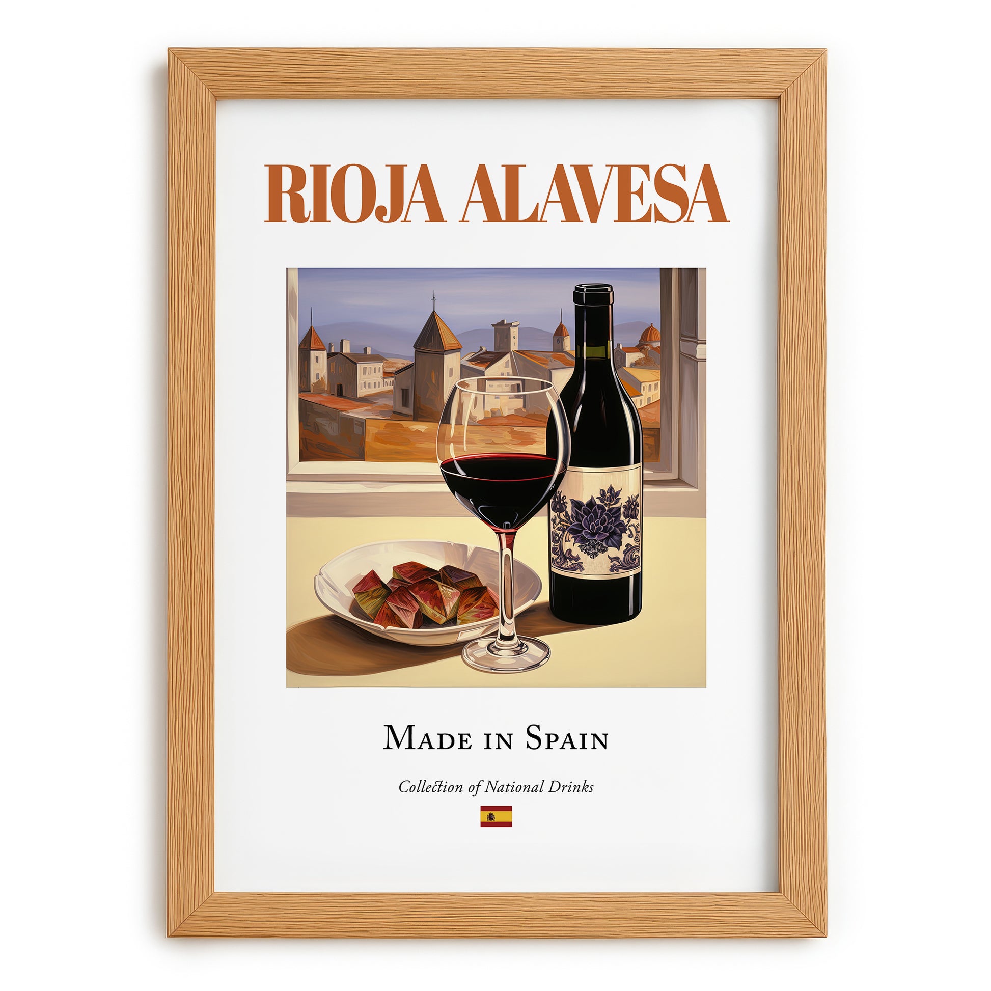 Rioja Alavesa – Spanish Red Wine, Vineyard Terrace Print, set in oak frame