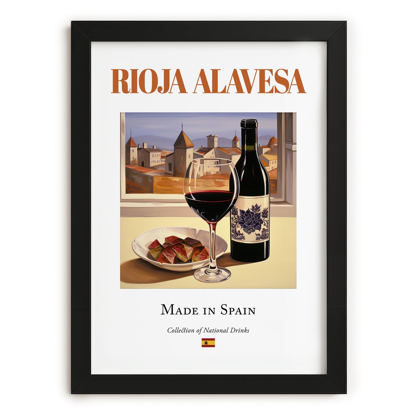 Rioja Alavesa – Spanish Red Wine, Vineyard Terrace Print, in sleek black frame