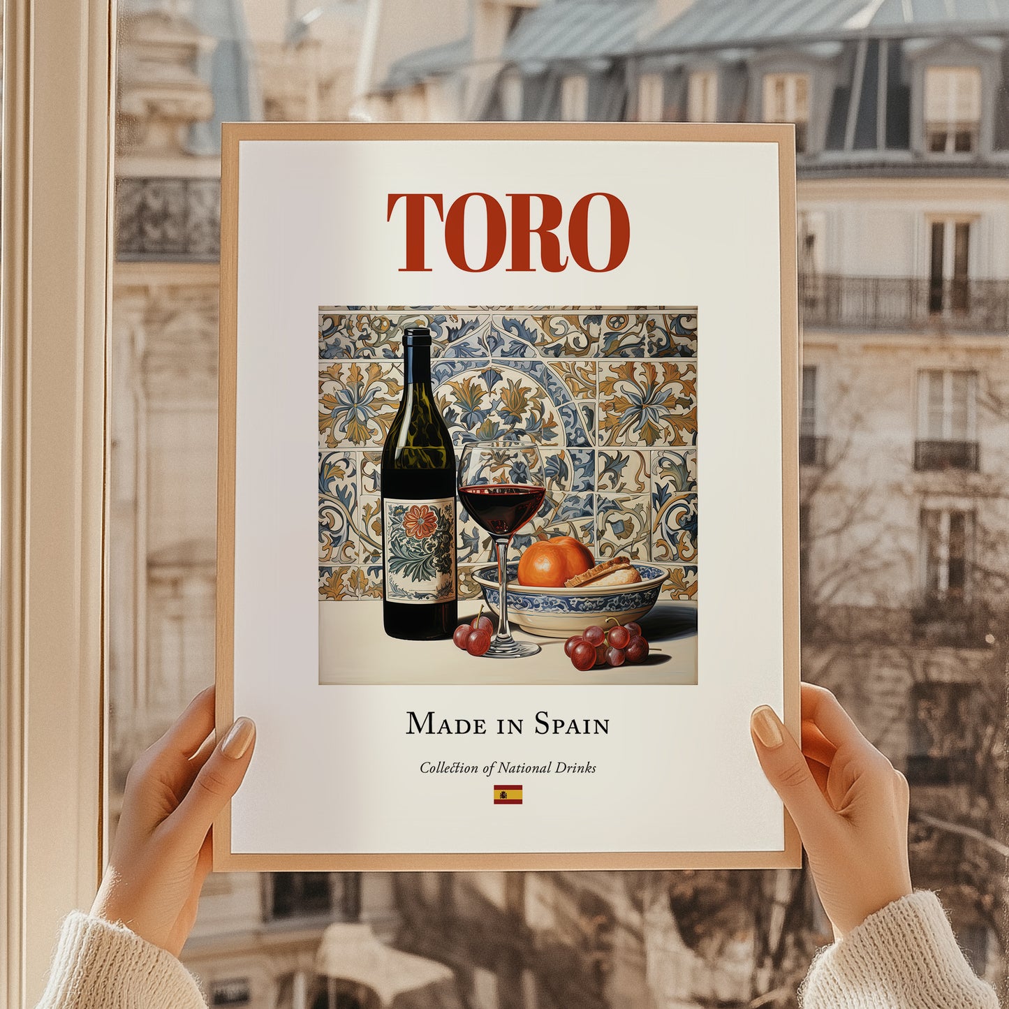 Toro – Spanish Red Wine, Wine Bar Print, styled in a charming Paris street view