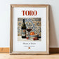 Toro – Spanish Red Wine, Wine Bar Print, in wooden frame leaning on the floor