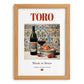 Toro – Spanish Red Wine, Wine Bar Print, set in oak frame