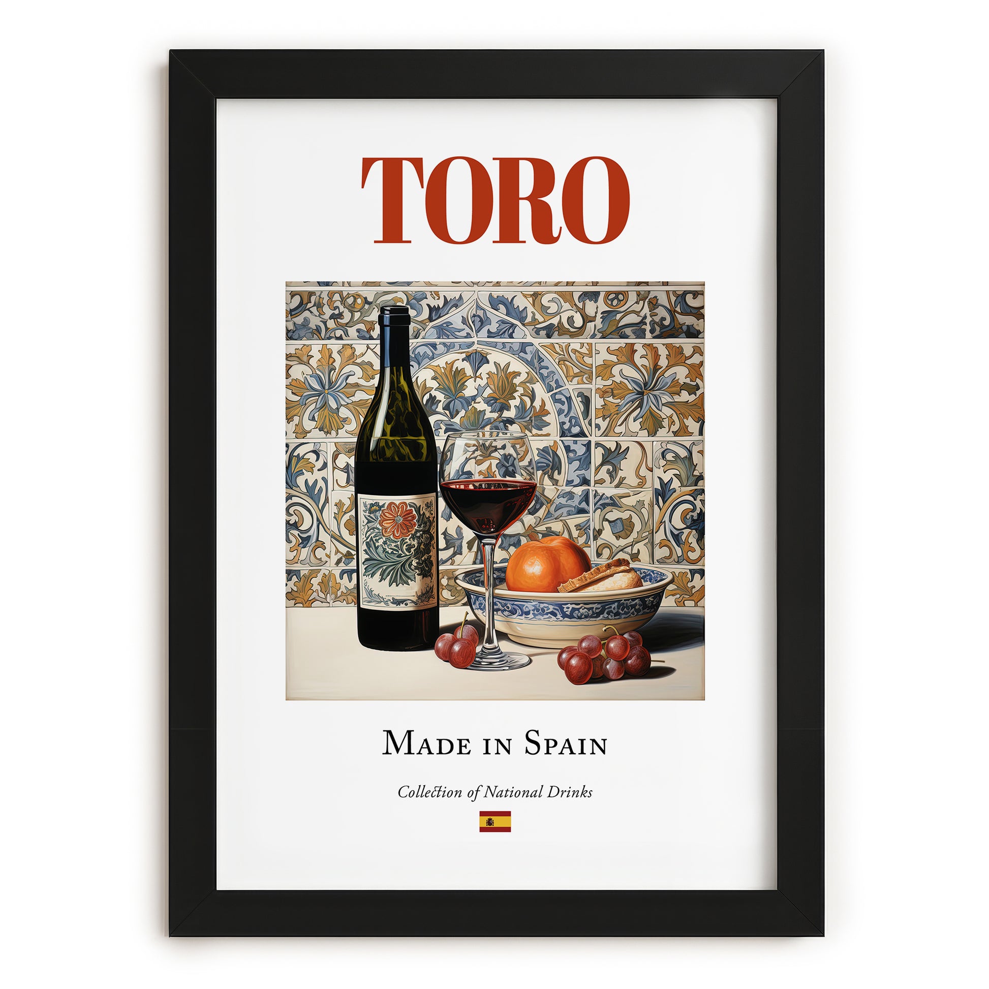 Toro – Spanish Red Wine, Wine Bar Print, in sleek black frame