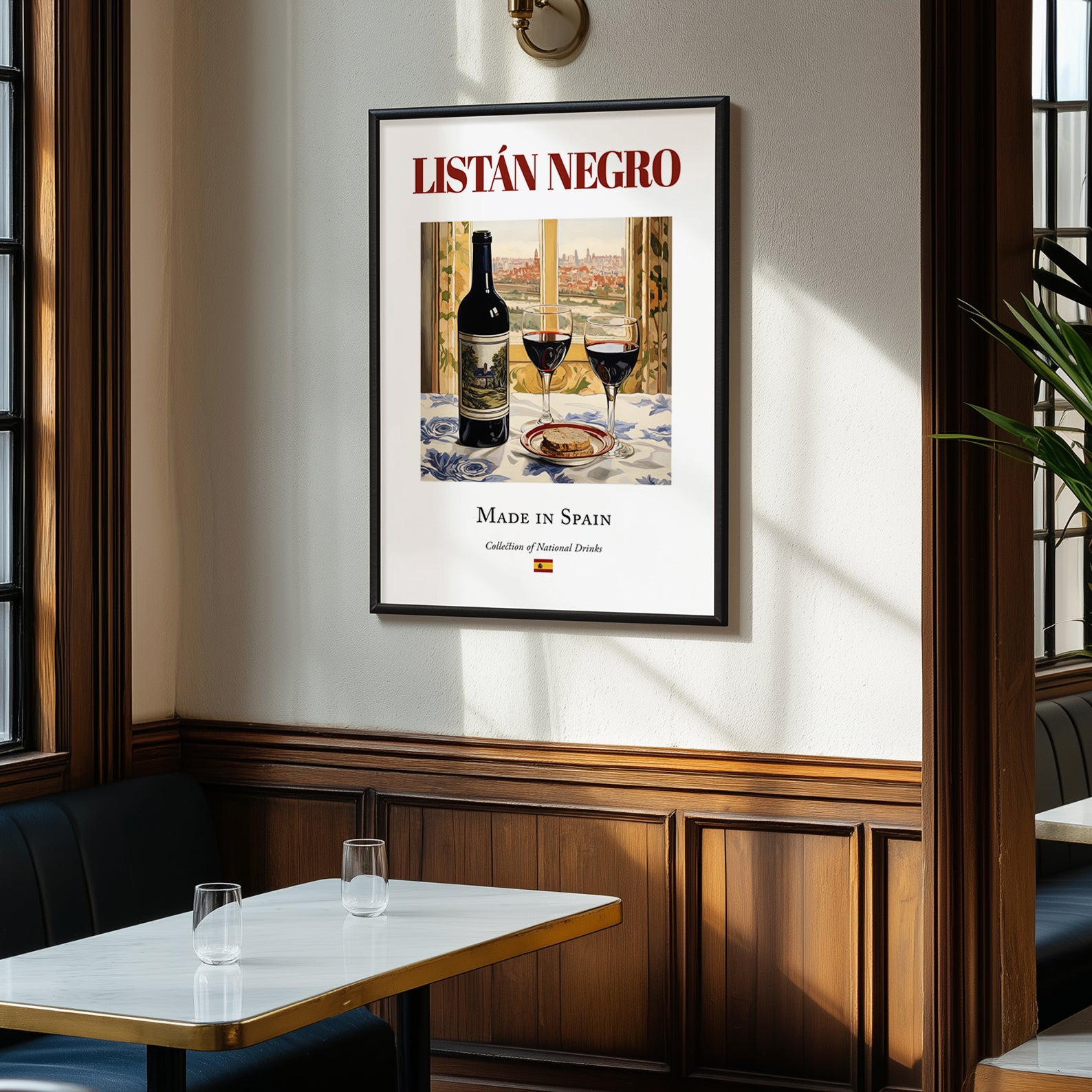 Listán Negro – Spanish Red Wine, Vineyard Terrace Illustration, clean layout with no caption