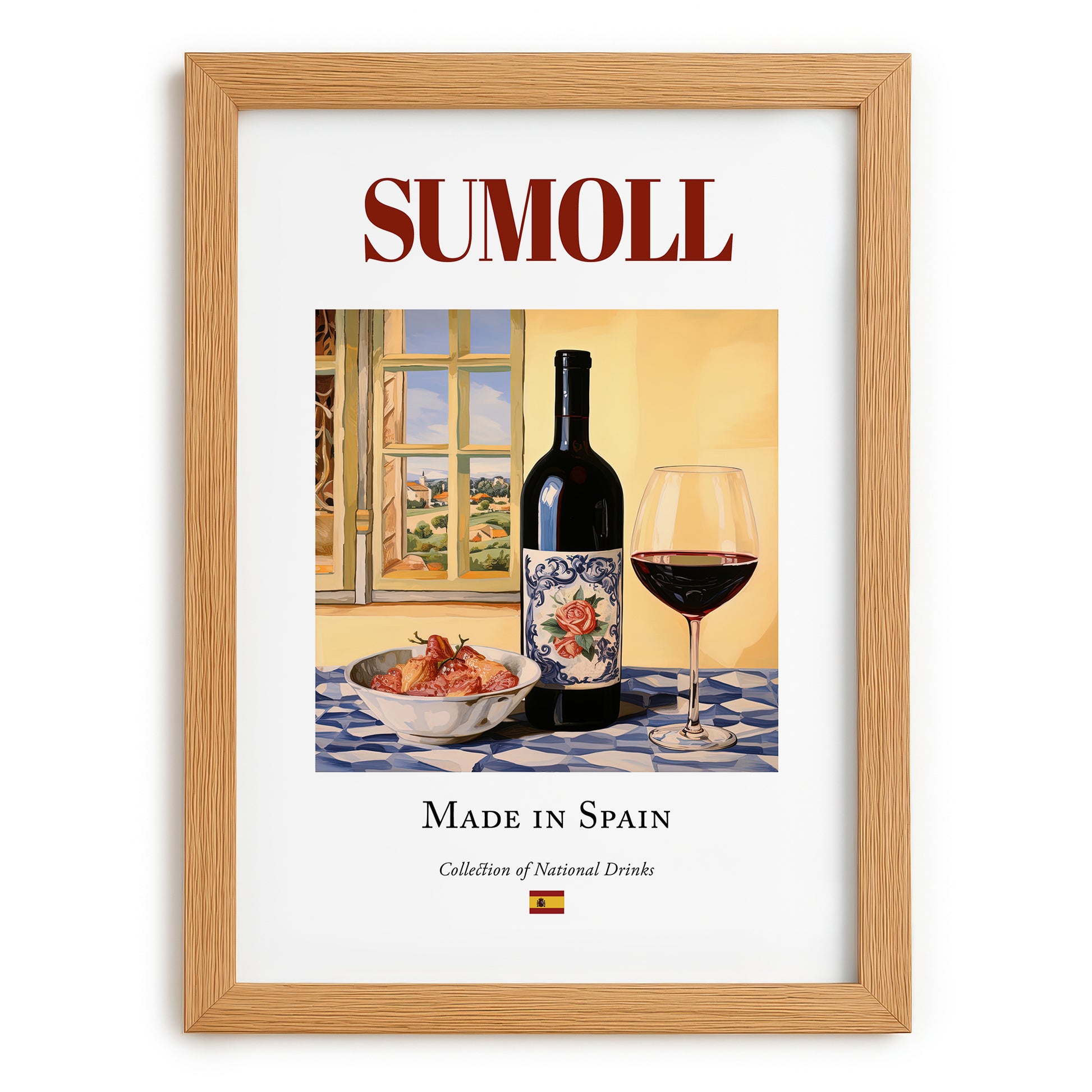 Sumoll – Spanish Red Wine, Tasting Room Poster, set in oak frame