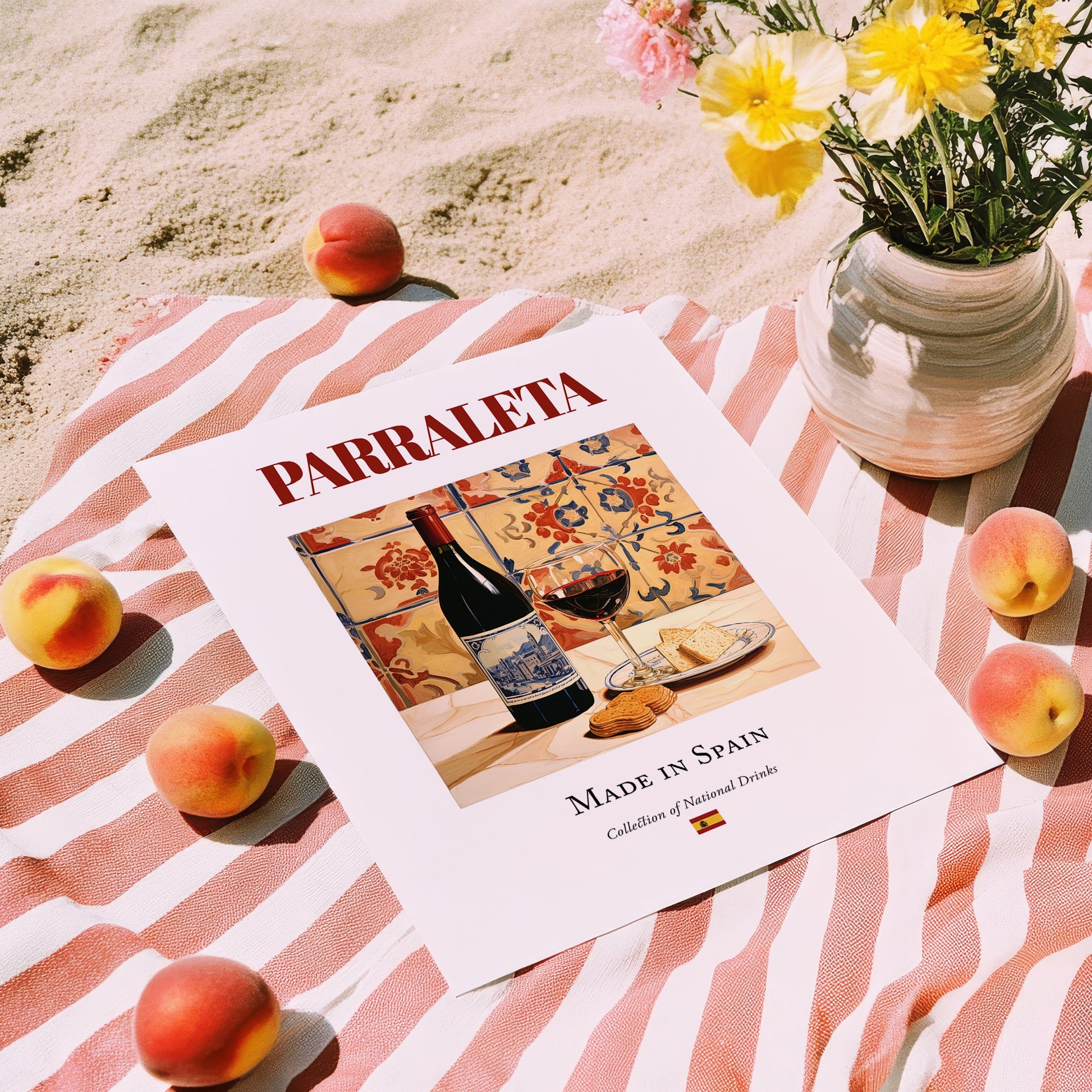 Parraleta – Spanish Red Wine, Enoteca Art, unframed on coastal sand