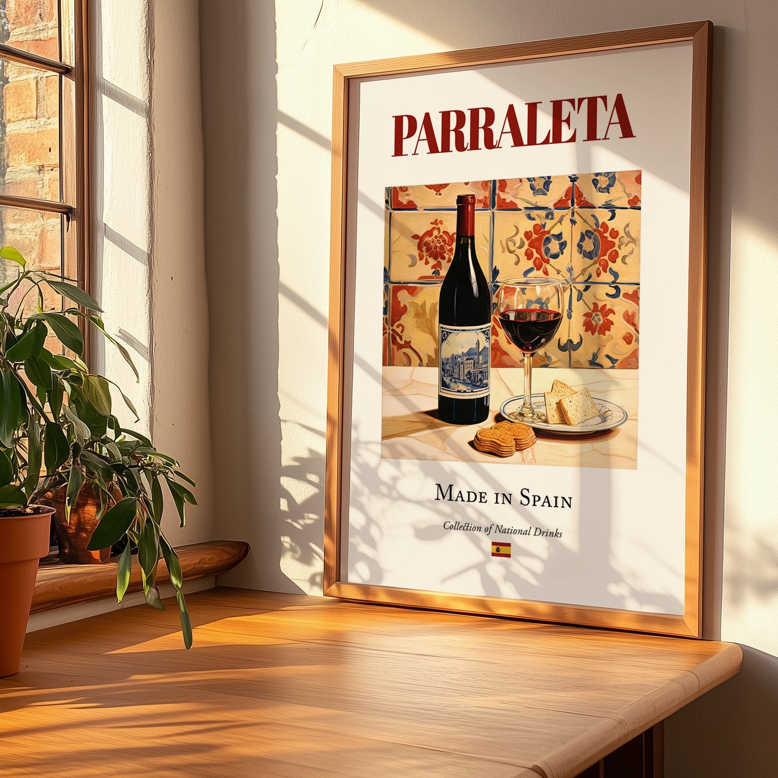 Parraleta – Spanish Red Wine, Enoteca Art, no-text version framed in wood