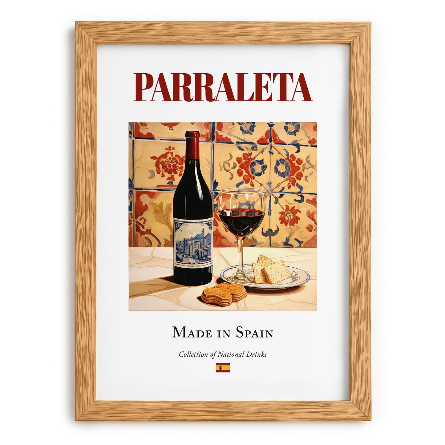 Parraleta – Spanish Red Wine, Enoteca Art, set in oak frame