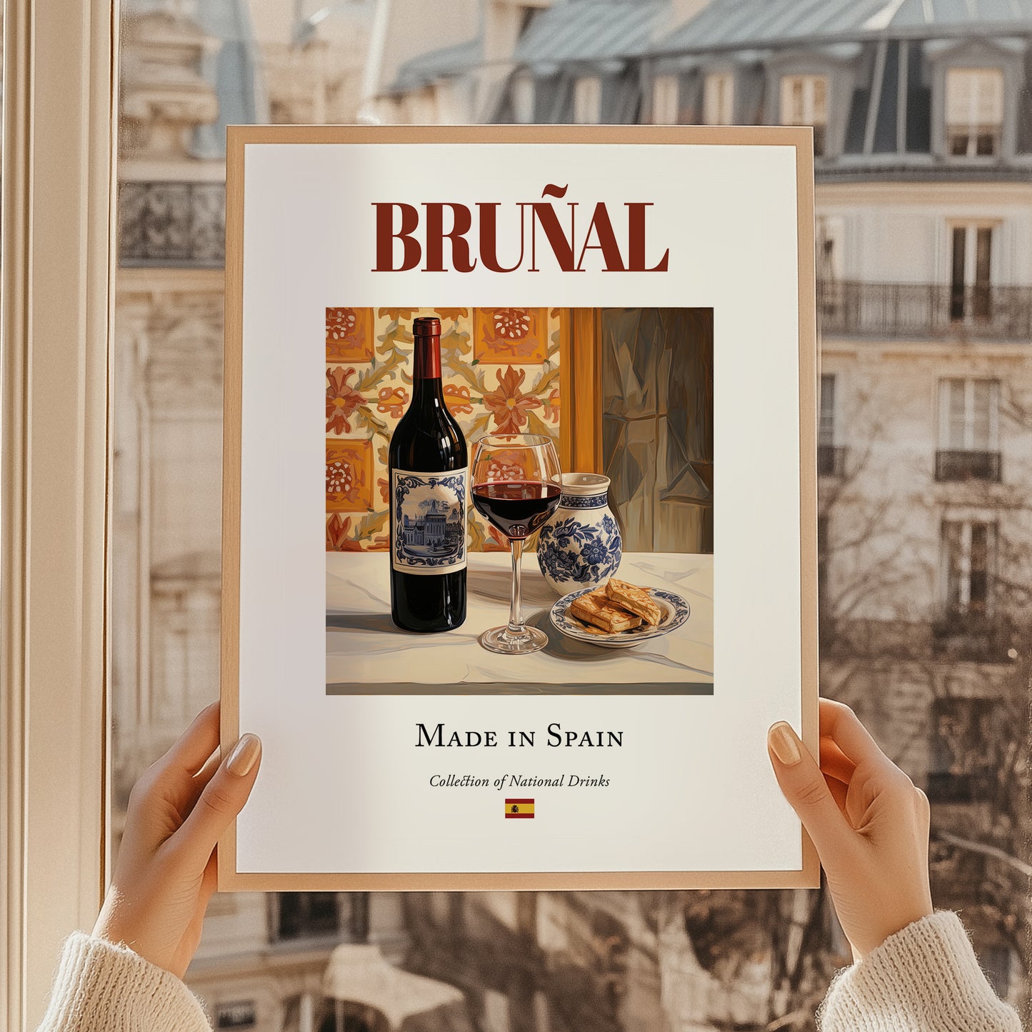 Bruñal – Spanish Red Wine, Vineyard Terrace Wall Decor, styled in a charming Paris street view