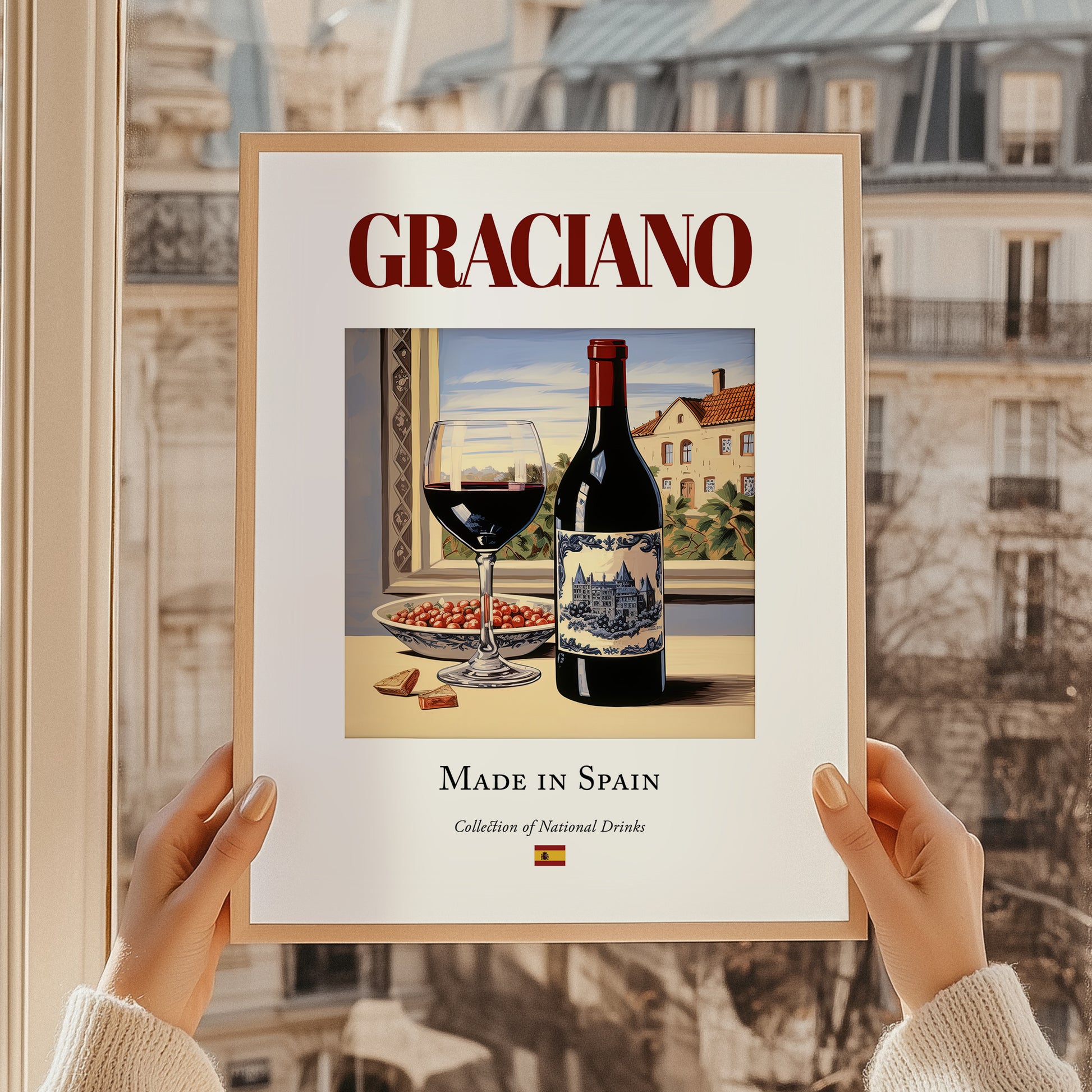 Graciano – Spanish Red Wine, Enoteca Poster, styled in a charming Paris street view