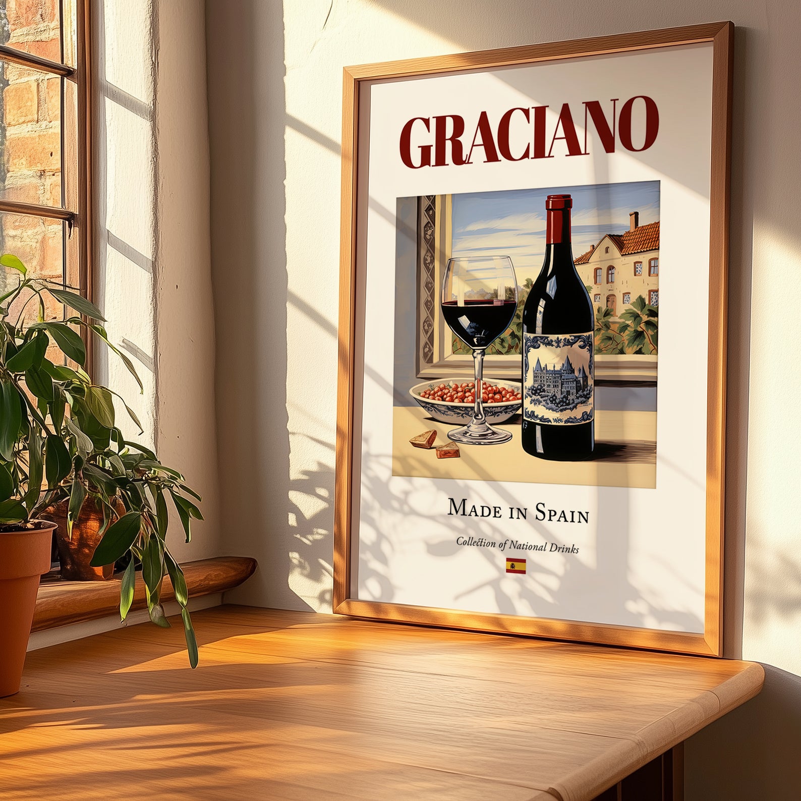 Graciano – Spanish Red Wine, Enoteca Poster, no-text version framed in wood