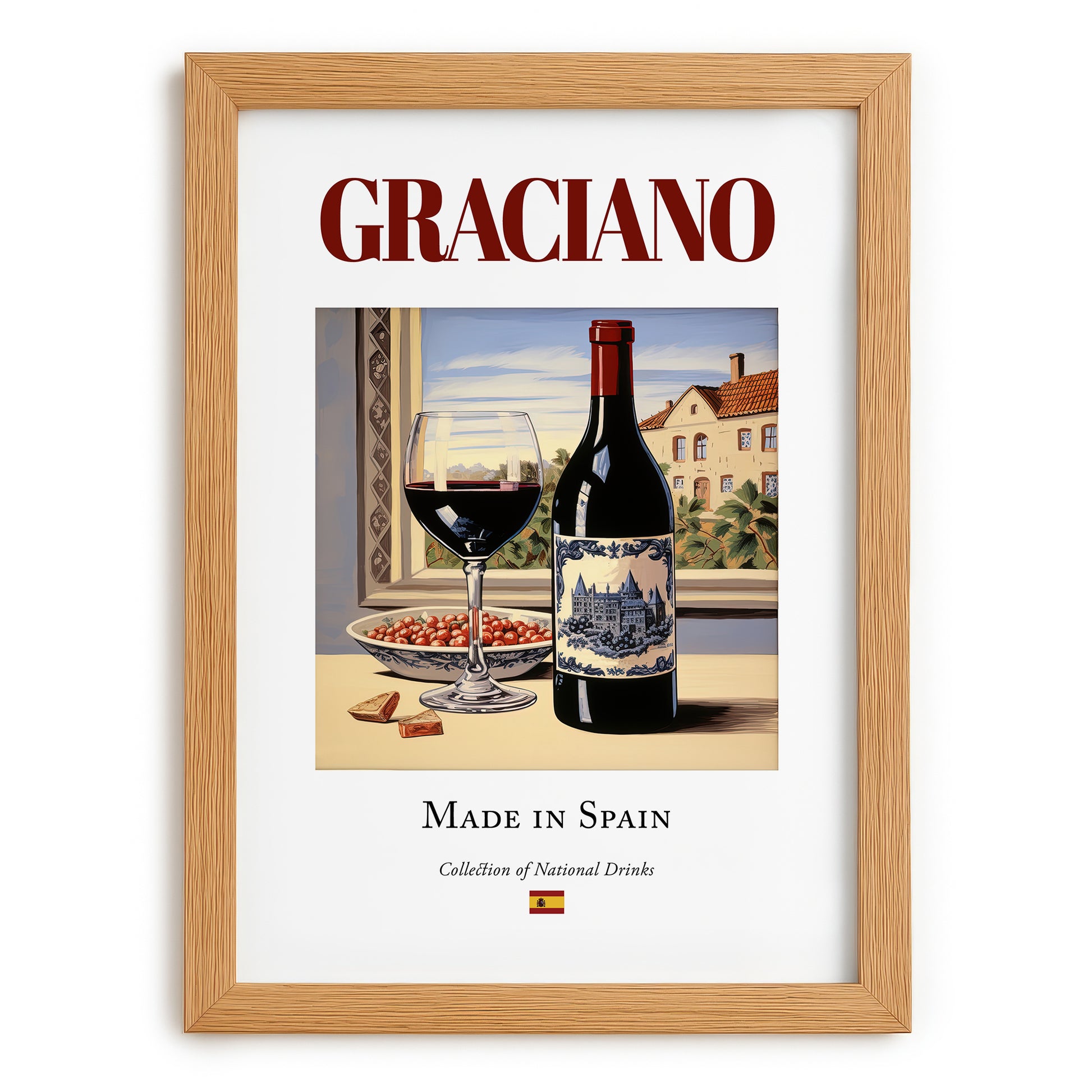Graciano – Spanish Red Wine, Enoteca Poster, set in oak frame