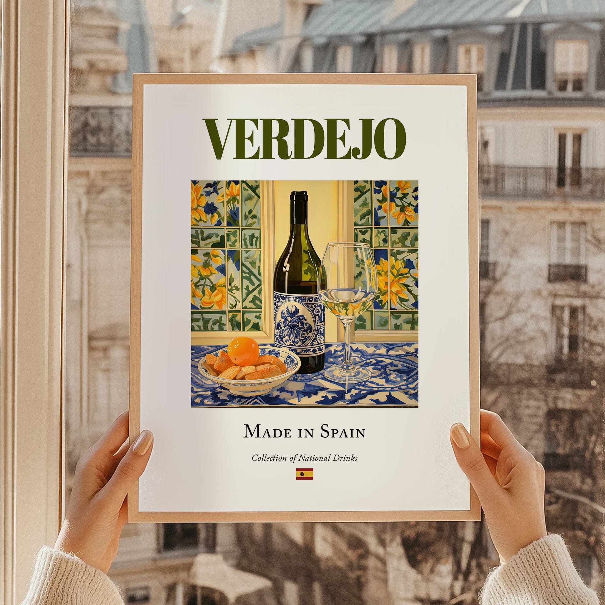 Verdejo – Spanish White Wine, Vinoteca Painting, styled in a charming Paris street view