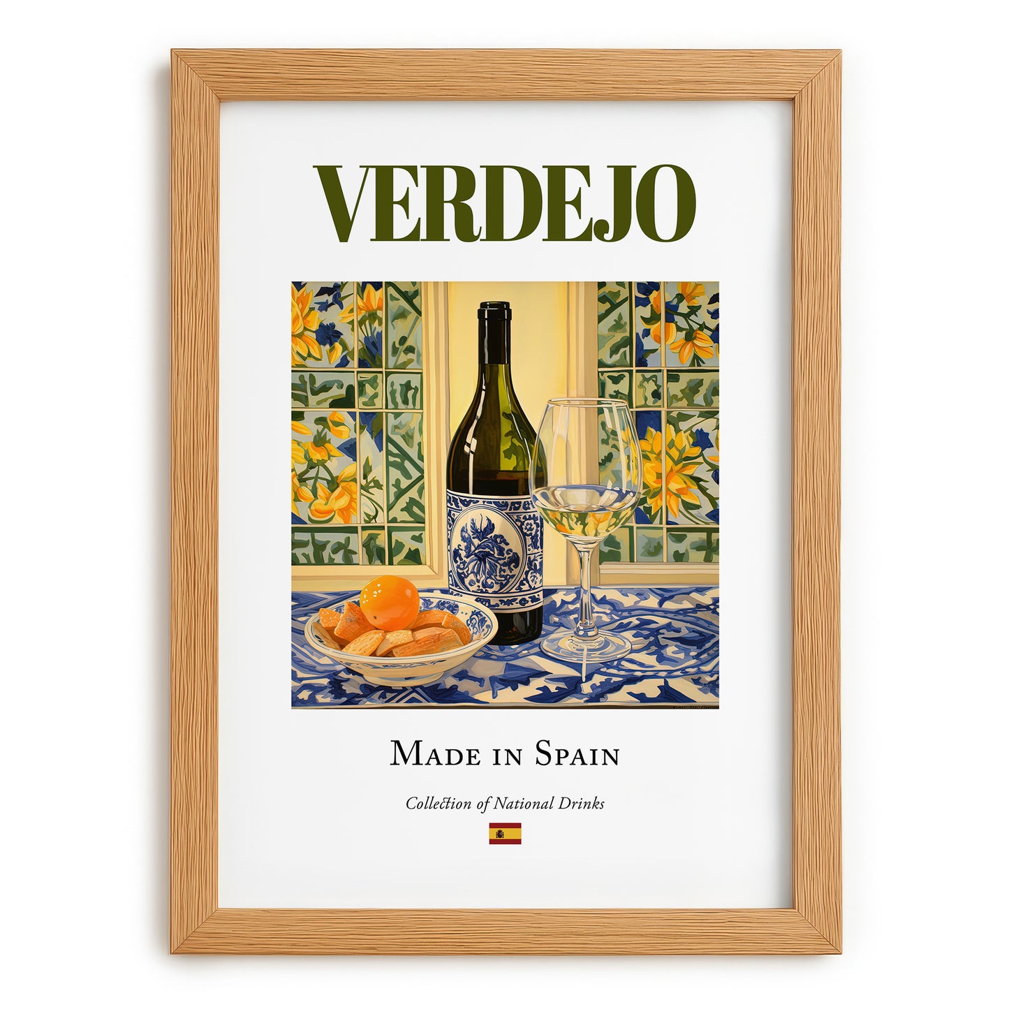 Verdejo – Spanish White Wine, Vinoteca Painting, set in oak frame