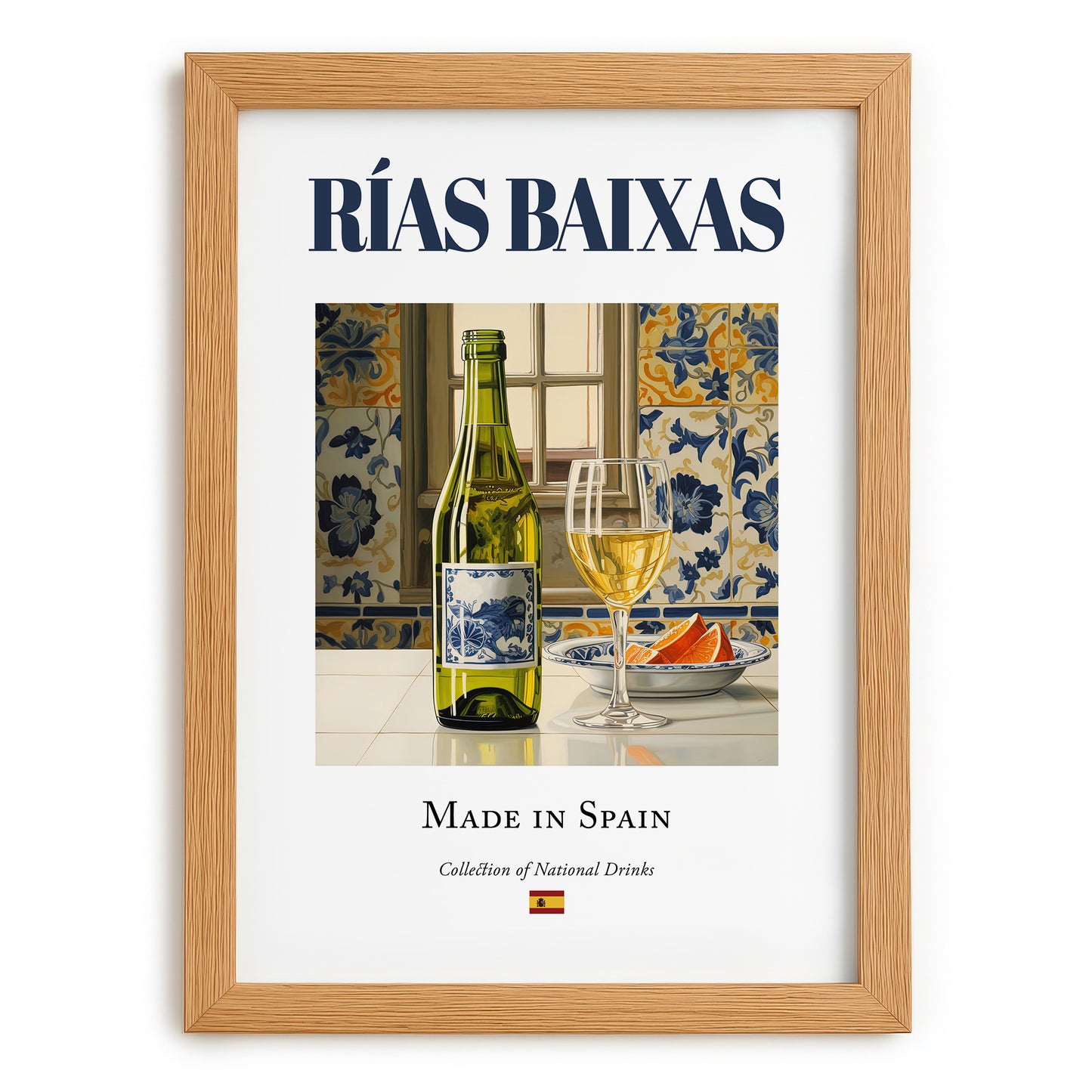 Rías Baixas – Spanish White Wine, Tasting Room Wall Decor, set in oak frame
