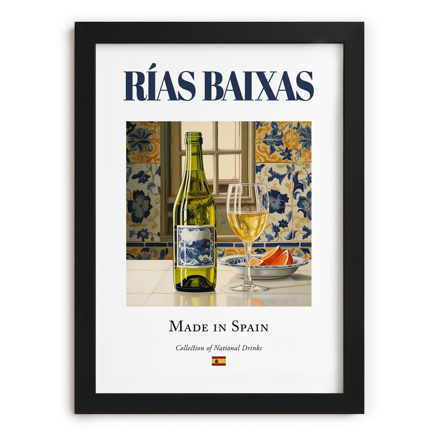 Rías Baixas – Spanish White Wine, Tasting Room Wall Decor, in sleek black frame