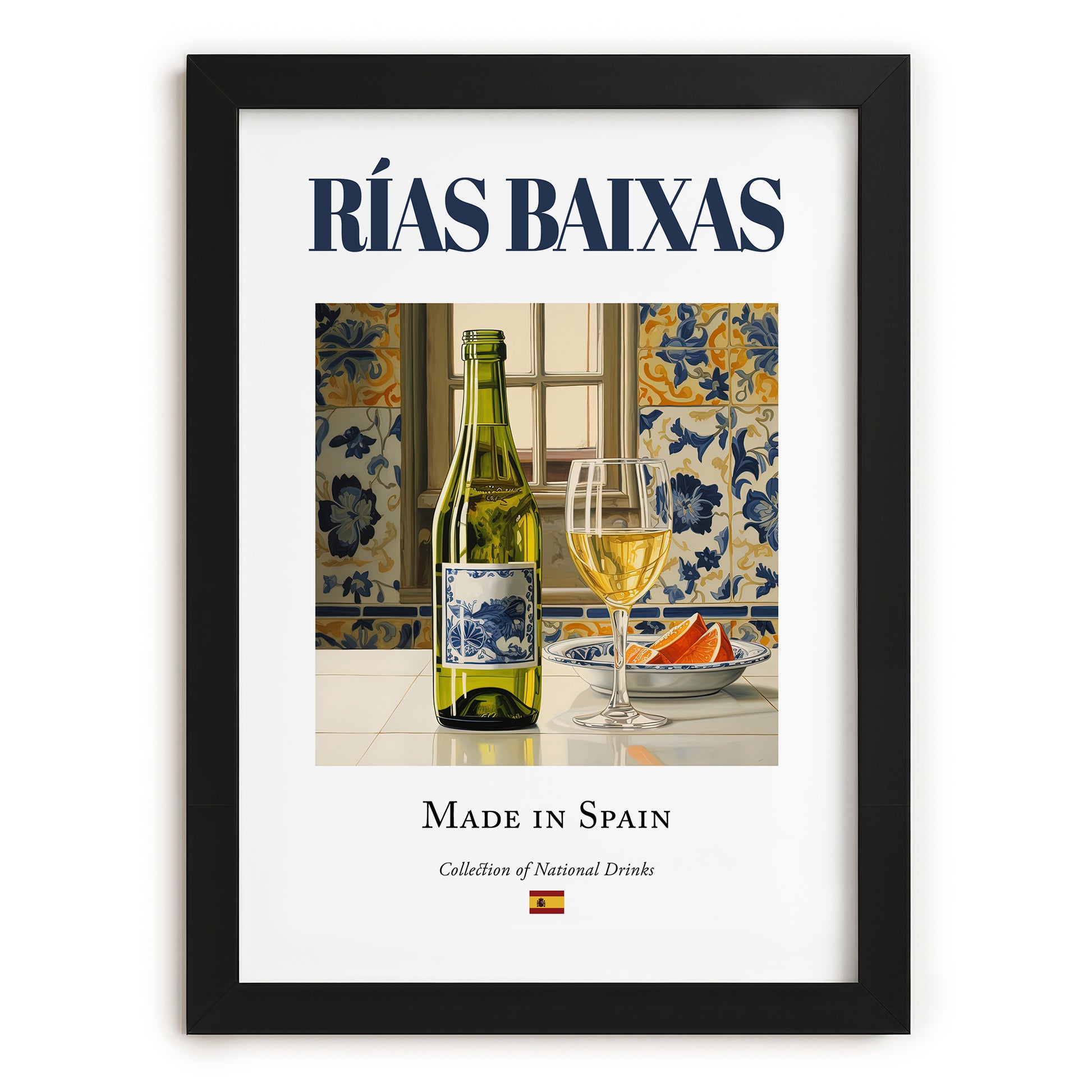 Rías Baixas – Spanish White Wine, Tasting Room Wall Decor, in sleek black frame