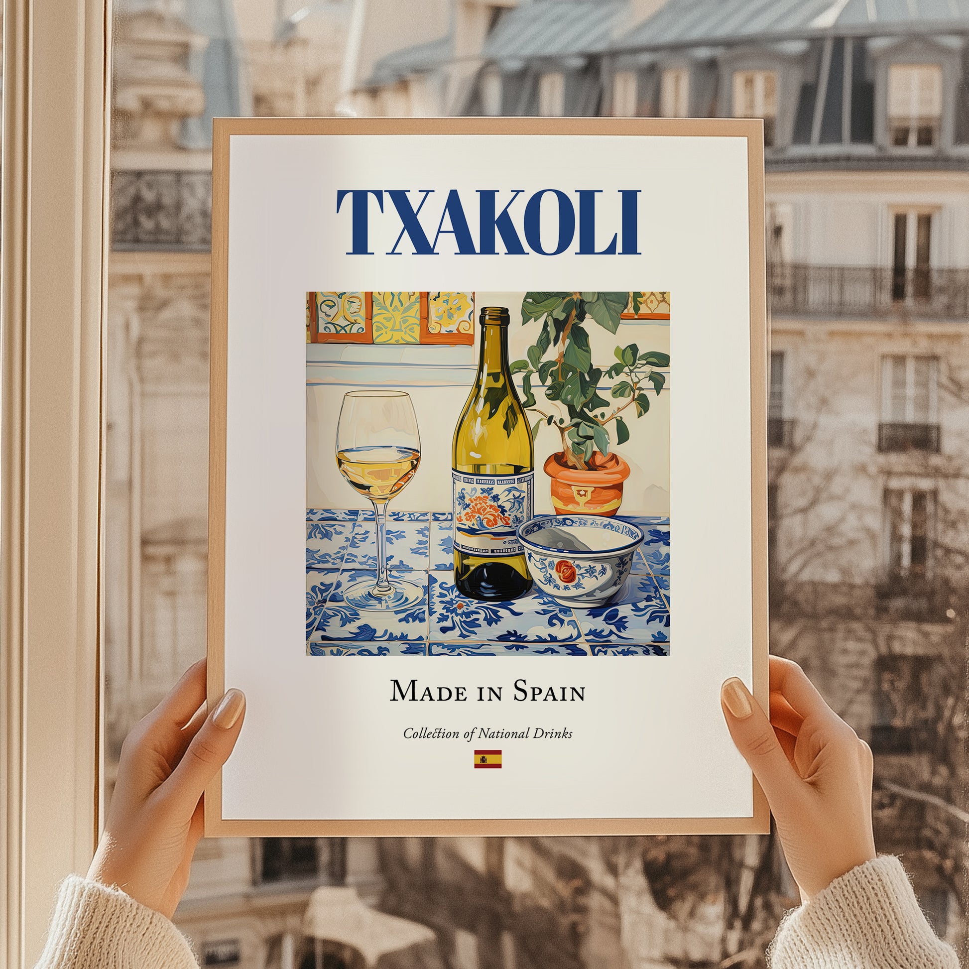Txakoli – Spanish White Wine, Enoteca Poster, styled in a charming Paris street view