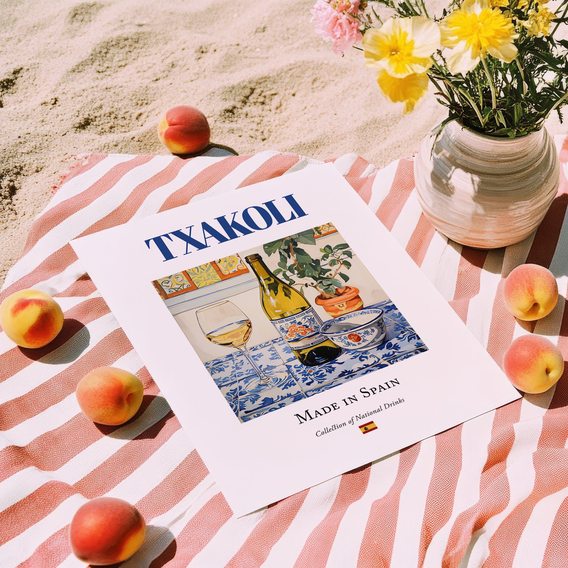 Txakoli – Spanish White Wine, Enoteca Poster, unframed on coastal sand
