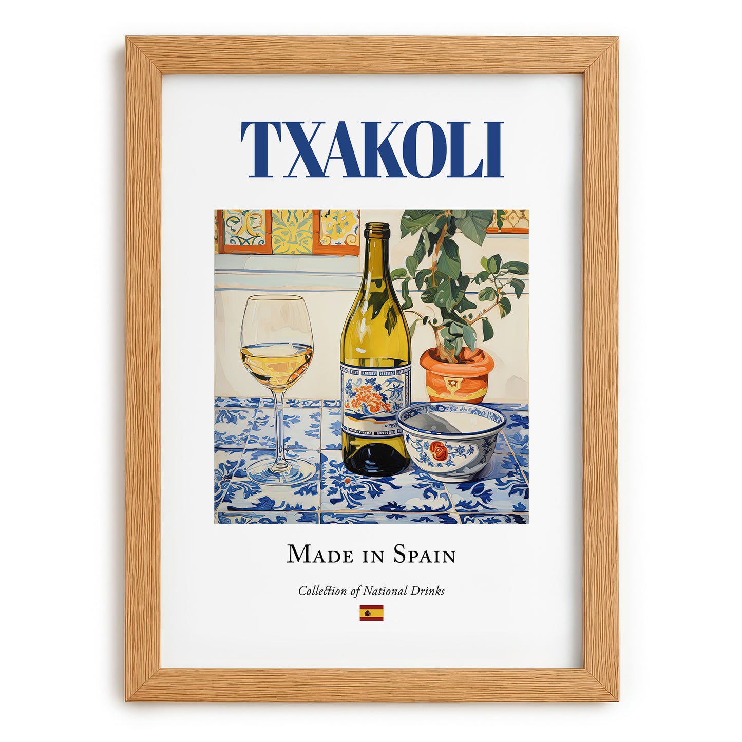 Txakoli – Spanish White Wine, Enoteca Poster, set in oak frame