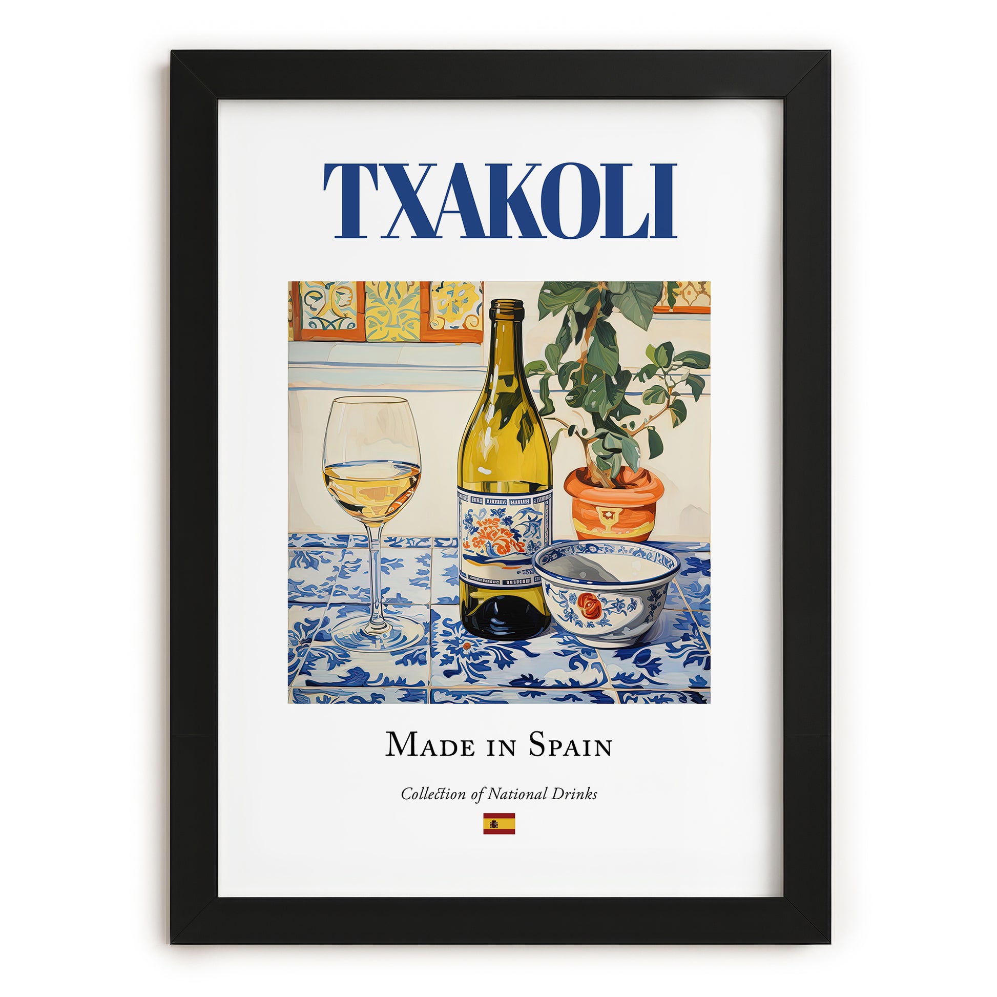 Txakoli – Spanish White Wine, Enoteca Poster, in sleek black frame