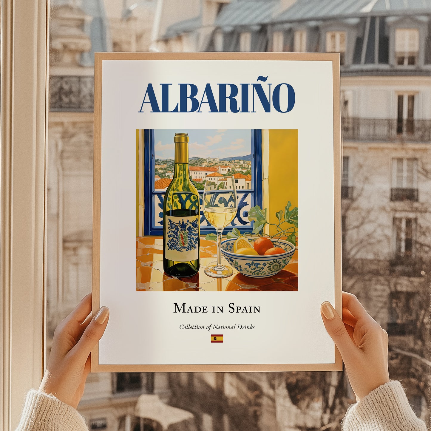Albariño – Spanish White Wine, Vinoteca Wall Art, styled in a charming Paris street view