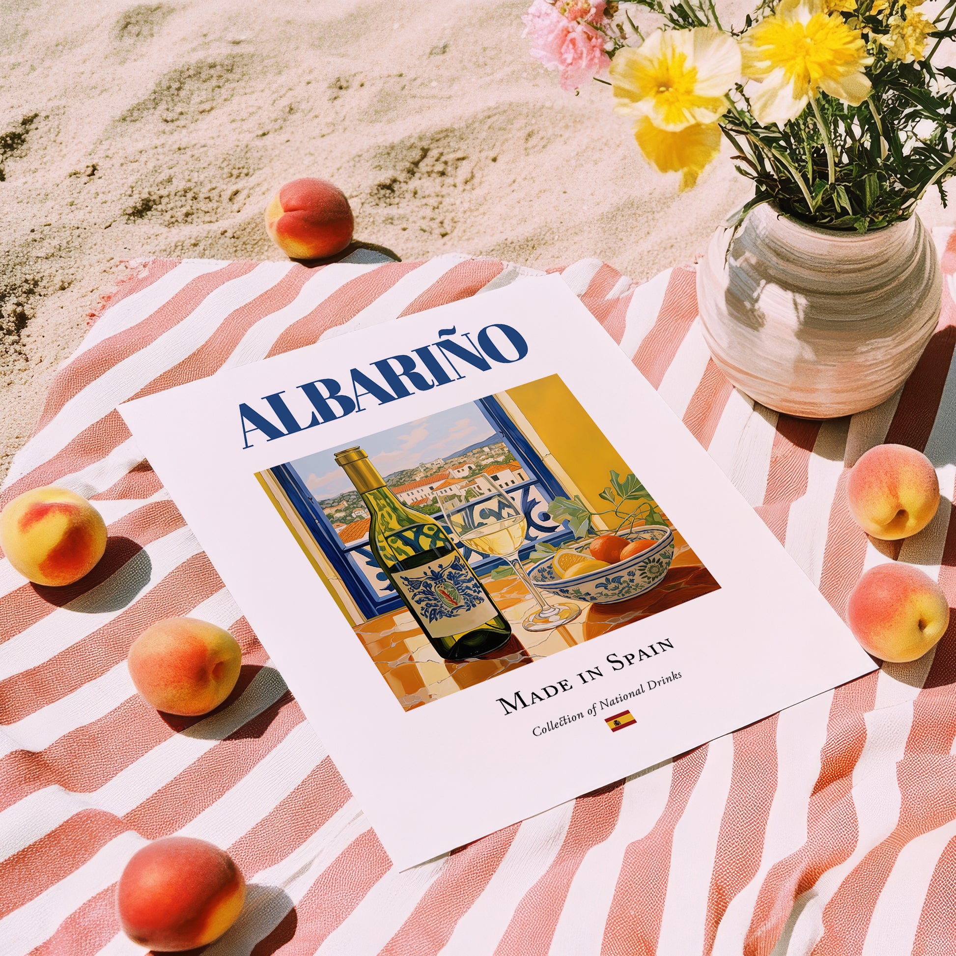 Albariño – Spanish White Wine, Vinoteca Wall Art, unframed on coastal sand