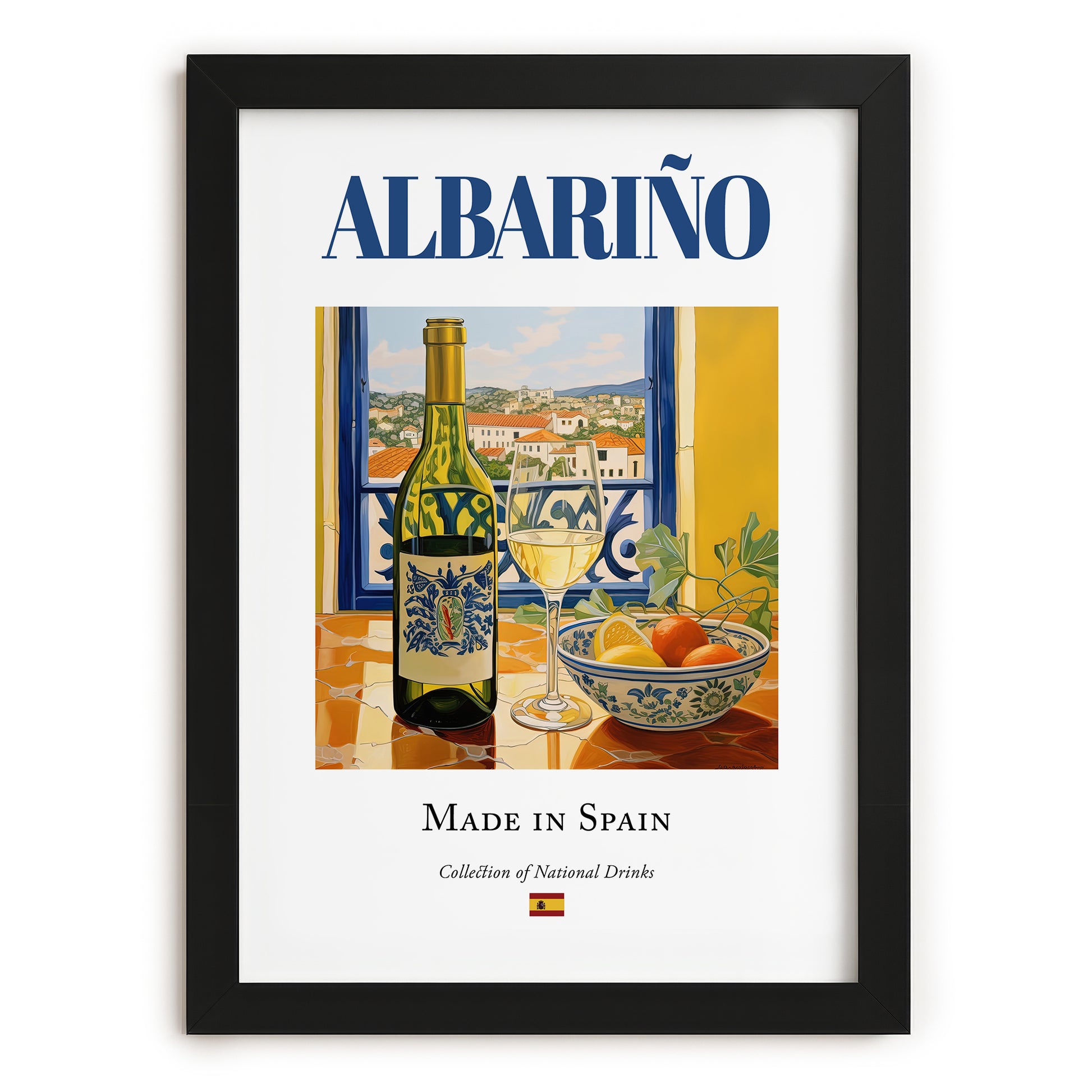 Albariño – Spanish White Wine, Vinoteca Wall Art, in sleek black frame