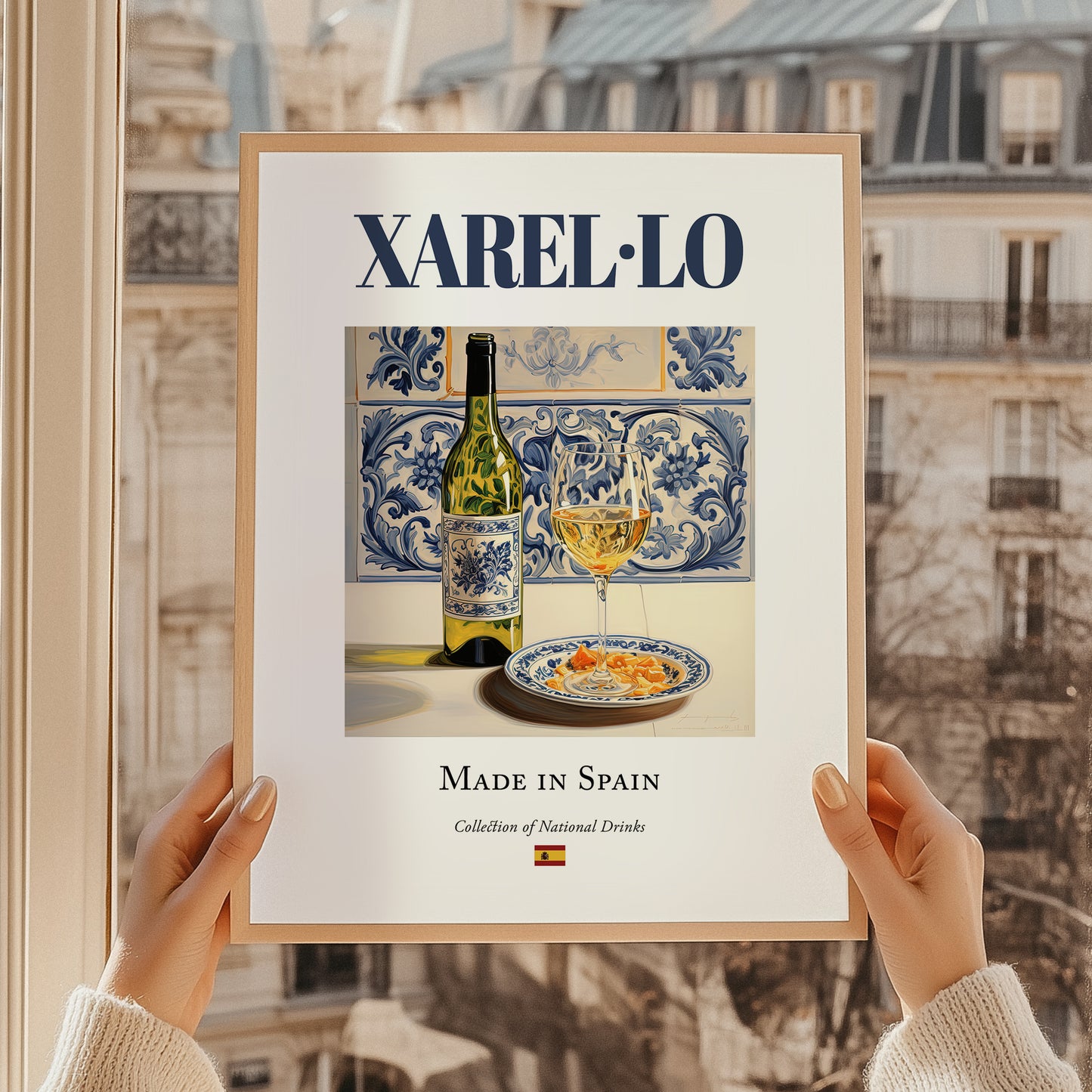 Xarel·lo – Spanish White Wine, Wine Bar Wall Art, styled in a charming Paris street view