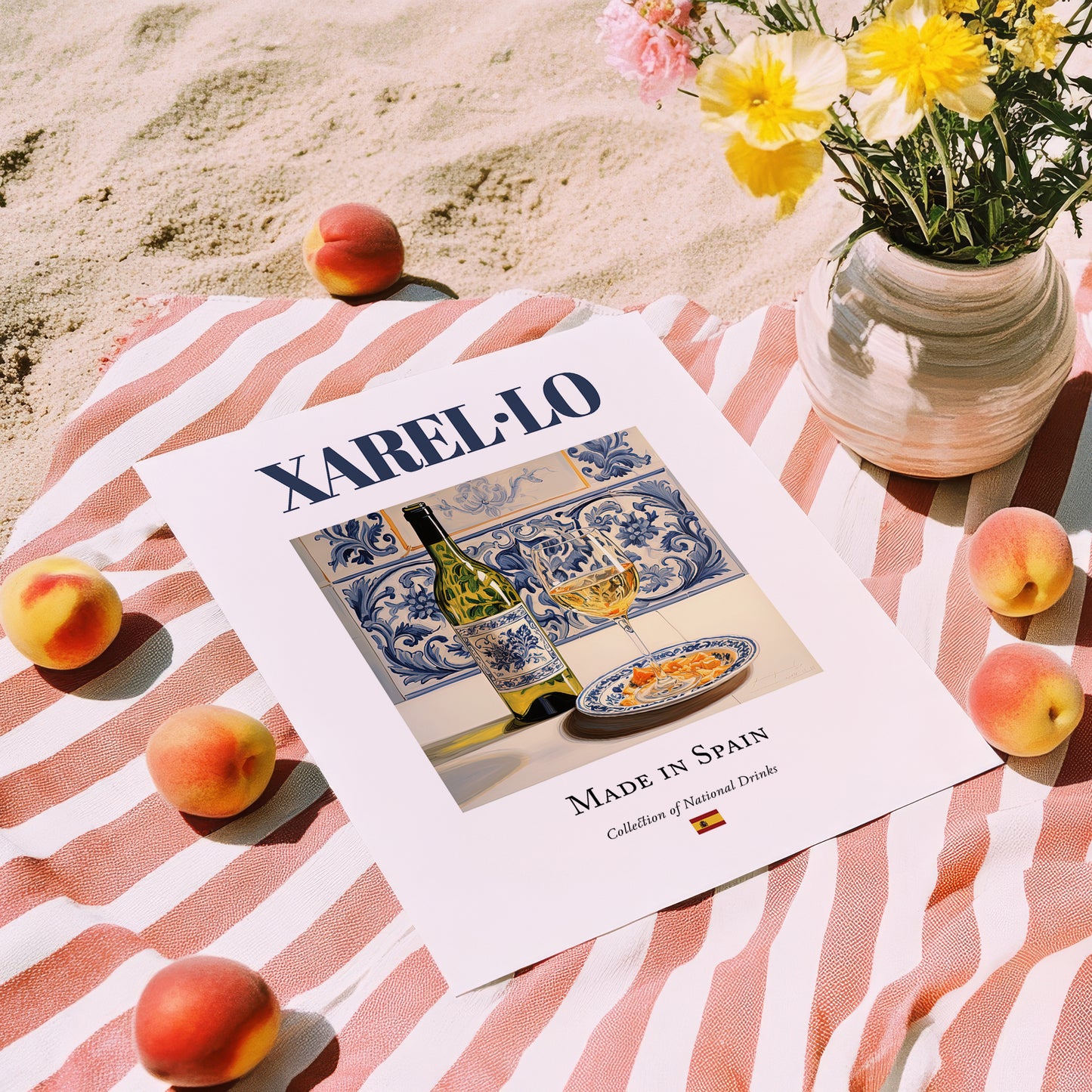 Xarel·lo – Spanish White Wine, Wine Bar Wall Art, unframed on coastal sand