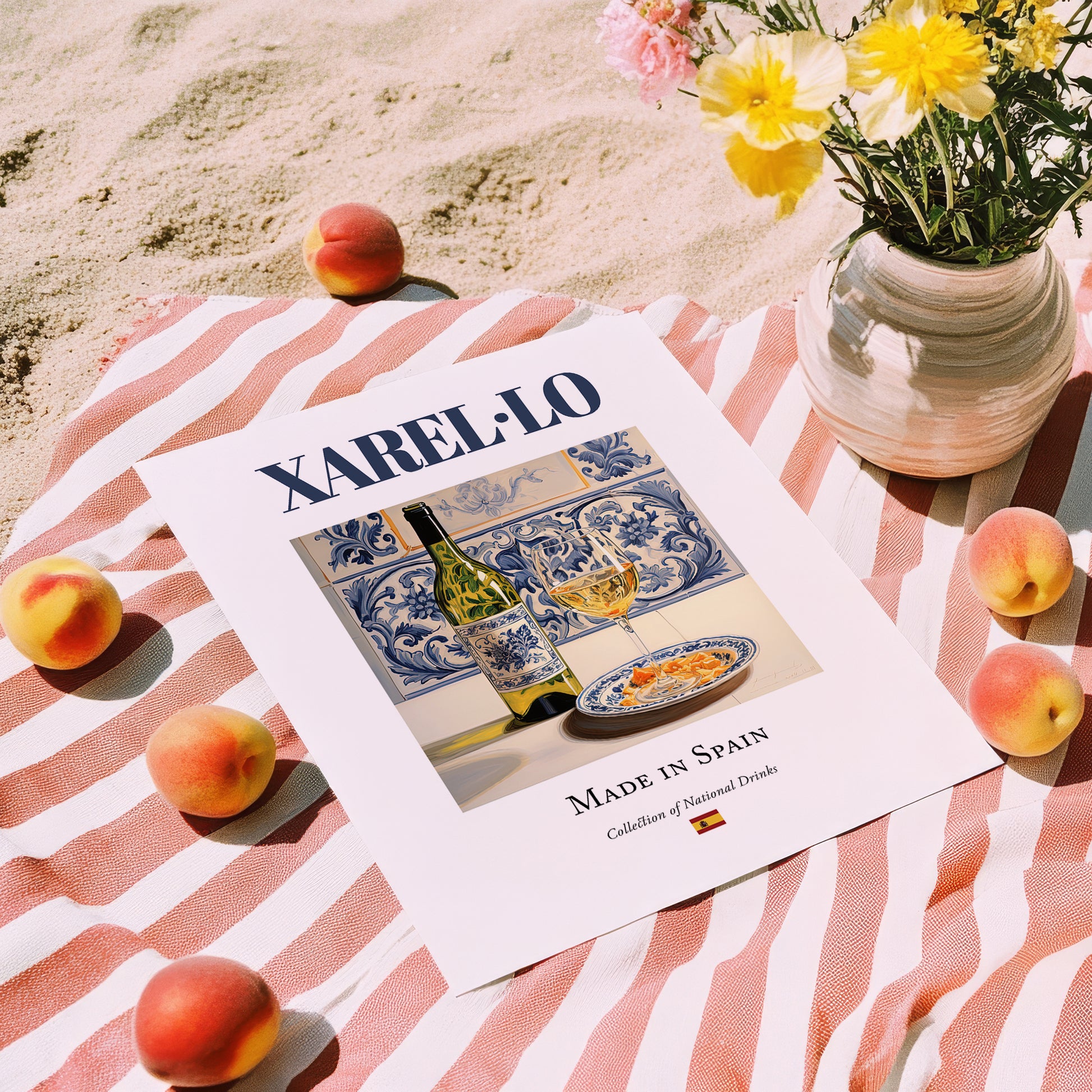Xarel·lo – Spanish White Wine, Wine Bar Wall Art, unframed on coastal sand
