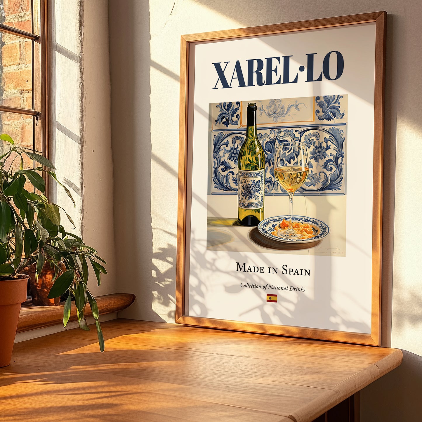 Xarel·lo – Spanish White Wine, Wine Bar Wall Art, no-text version framed in wood