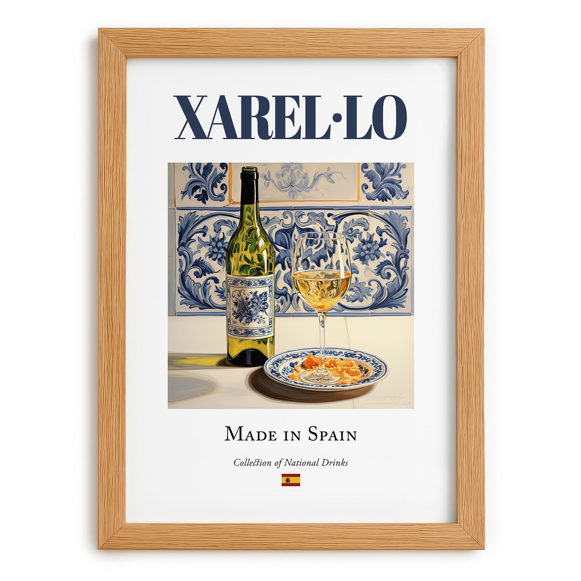 Xarel·lo – Spanish White Wine, Wine Bar Wall Art, set in oak frame