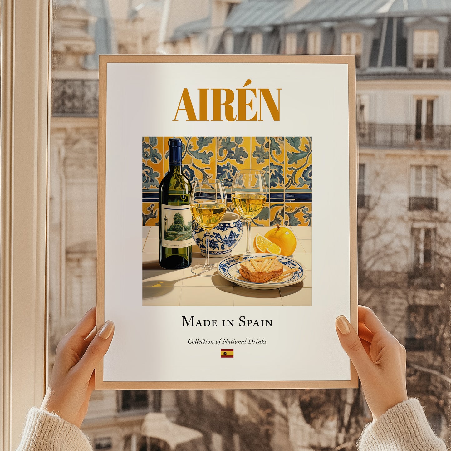 Airén – Spanish White Wine, Vinoteca Poster, styled in a charming Paris street view