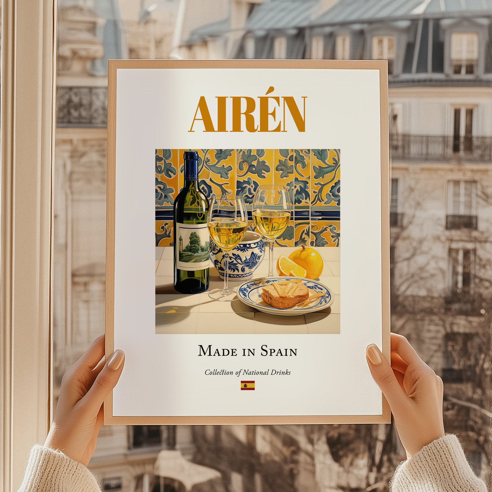 Airén – Spanish White Wine, Vinoteca Poster, styled in a charming Paris street view