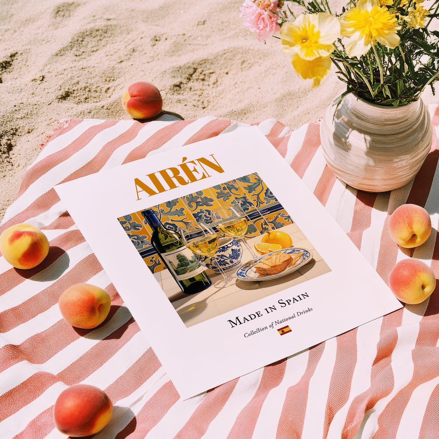 Airén – Spanish White Wine, Vinoteca Poster, unframed on coastal sand