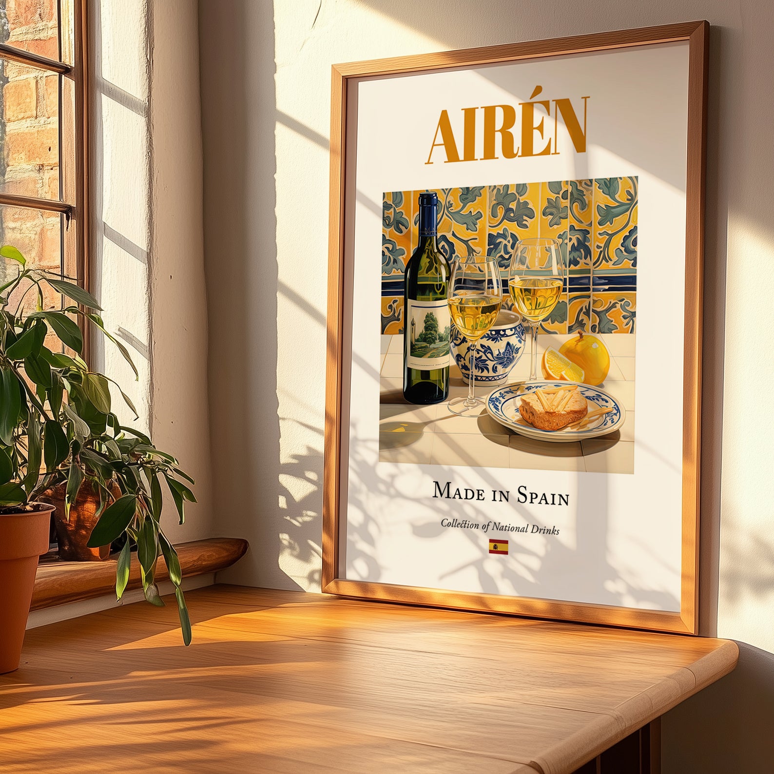 Airén – Spanish White Wine, Vinoteca Poster, no-text version framed in wood