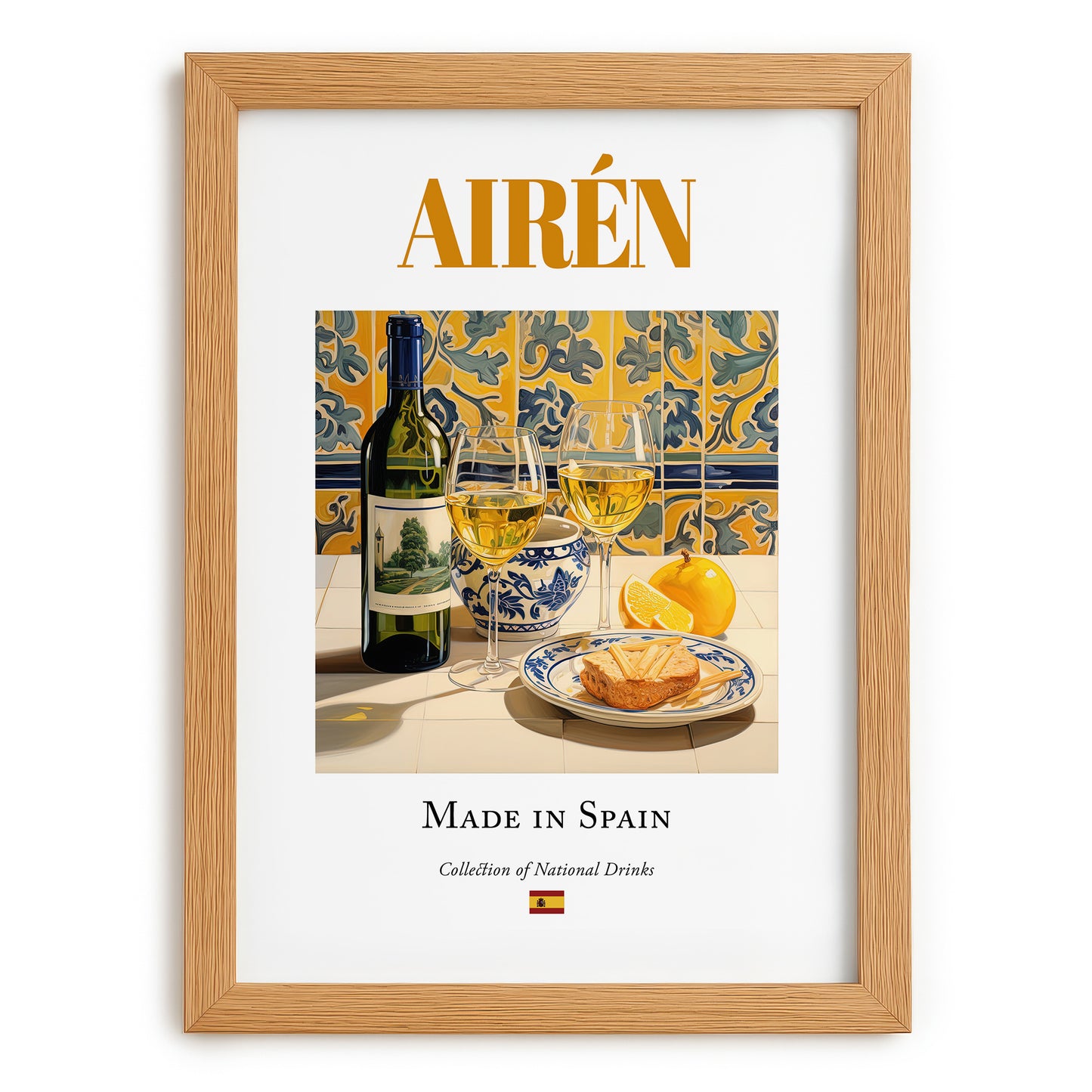 Airén – Spanish White Wine, Vinoteca Poster, set in oak frame