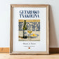 Getariako Txakolina – Spanish White Wine, Vineyard Terrace Painting, in wooden frame leaning on the floor