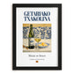 Getariako Txakolina – Spanish White Wine, Vineyard Terrace Painting, in sleek black frame