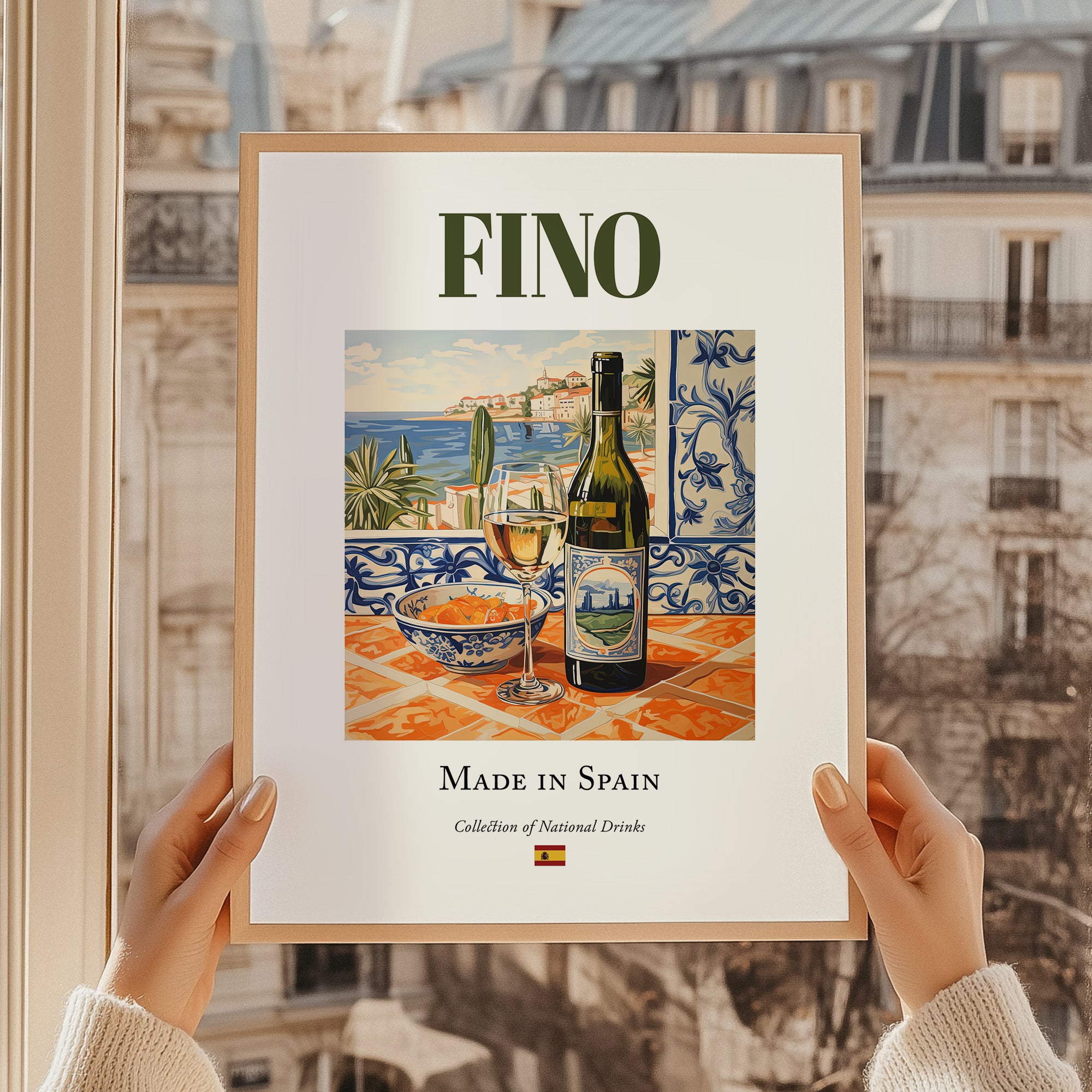 Fino – Spanish Dessert Wine, Enoteca Print, styled in a charming Paris street view