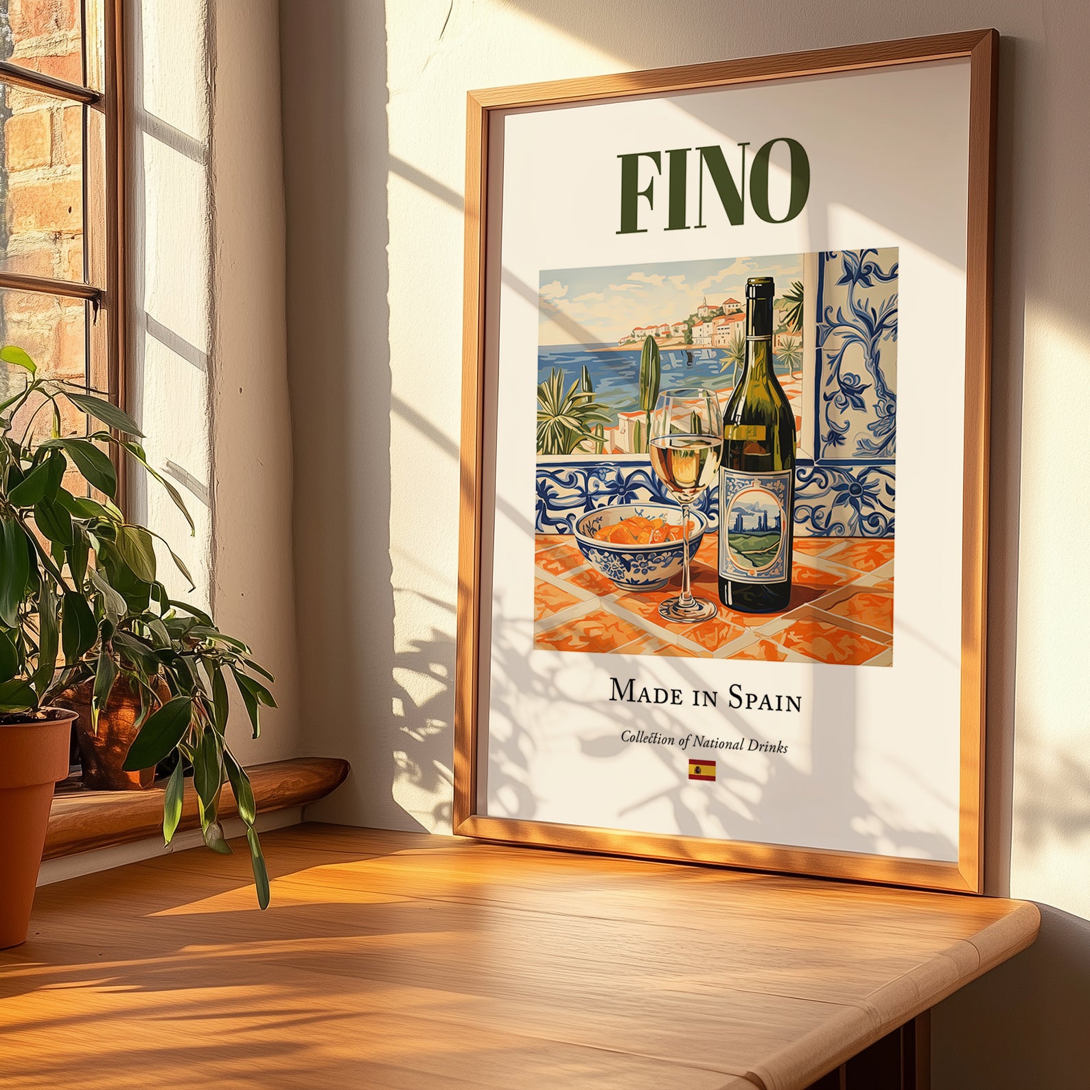 Fino – Spanish Dessert Wine, Enoteca Print, no-text version framed in wood