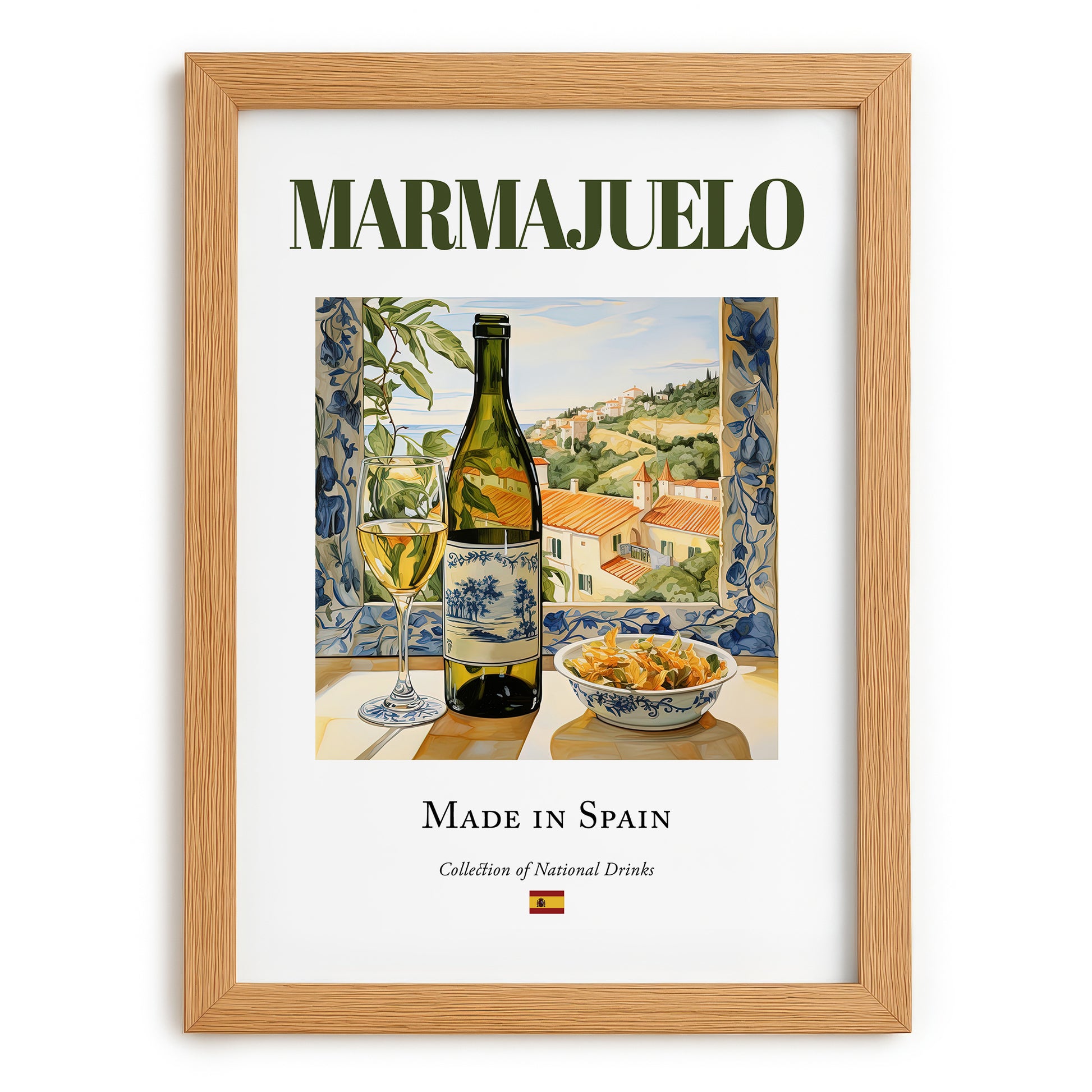 Marmajuelo – Spanish White Wine, Bodega Poster, set in oak frame