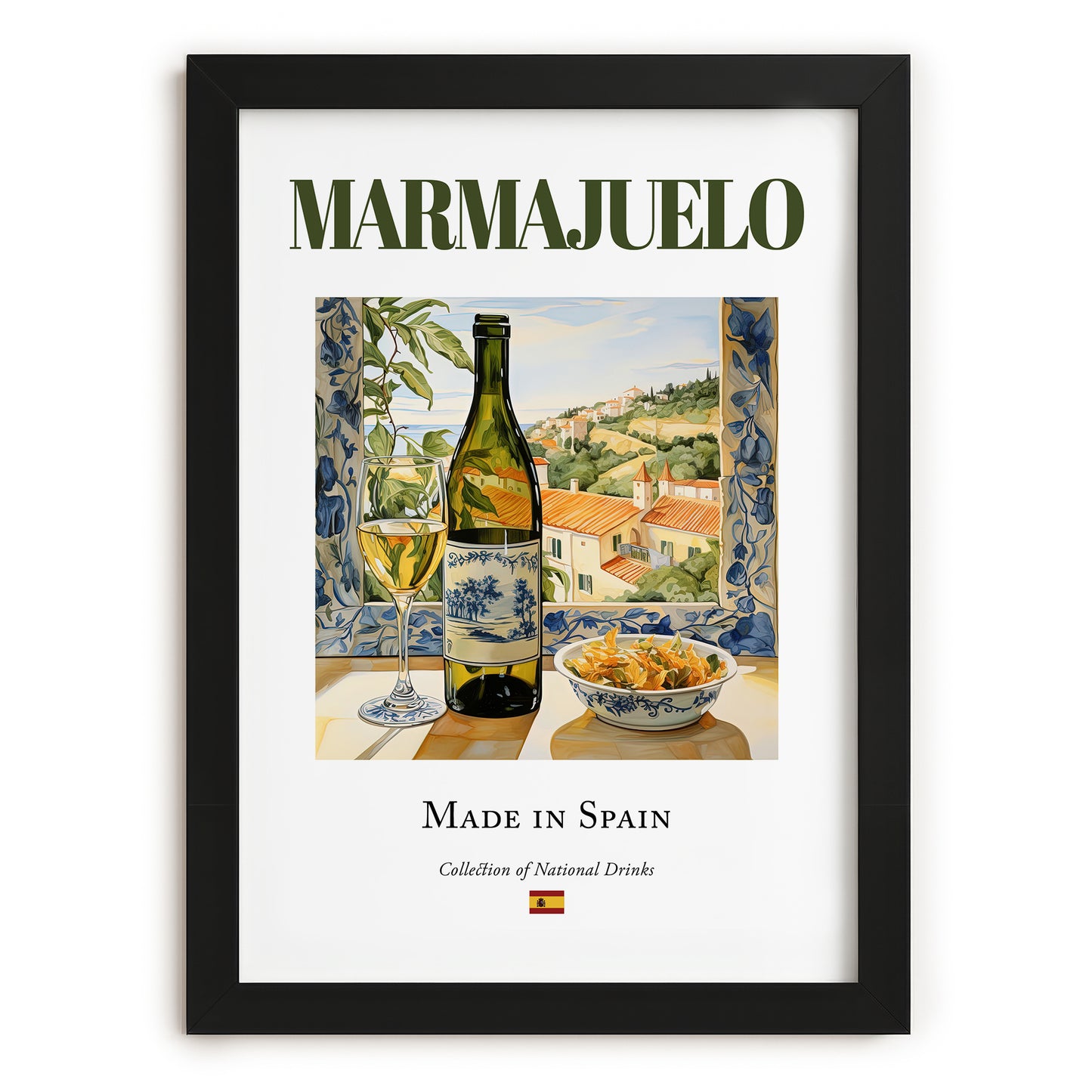 Marmajuelo – Spanish White Wine, Bodega Poster, in sleek black frame