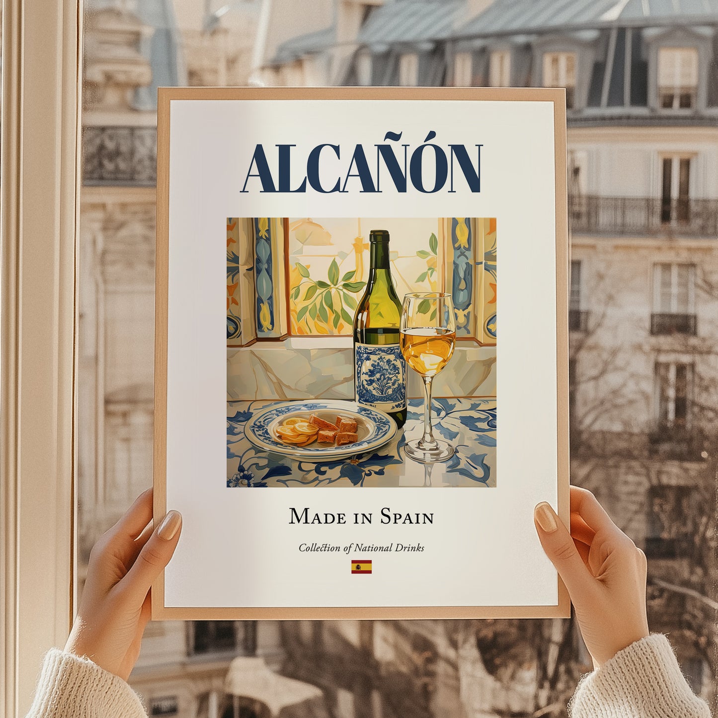 Alcañón – Spanish White Wine, Bodega Wall Art, styled in a charming Paris street view