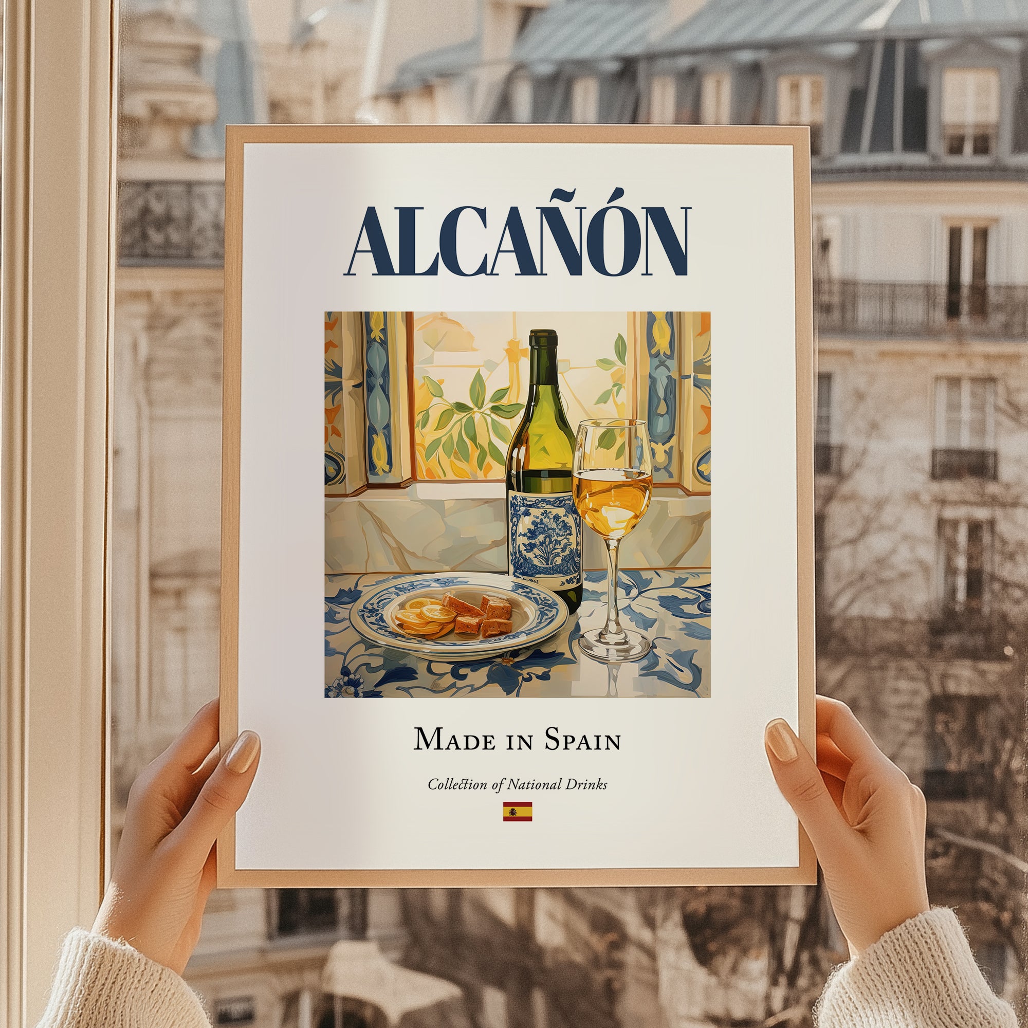 Alcañón – Spanish White Wine, Bodega Wall Art, styled in a charming Paris street view
