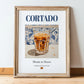 Cortado – Spanish Coffee, Espresso Bar Print, in wooden frame leaning on the floor