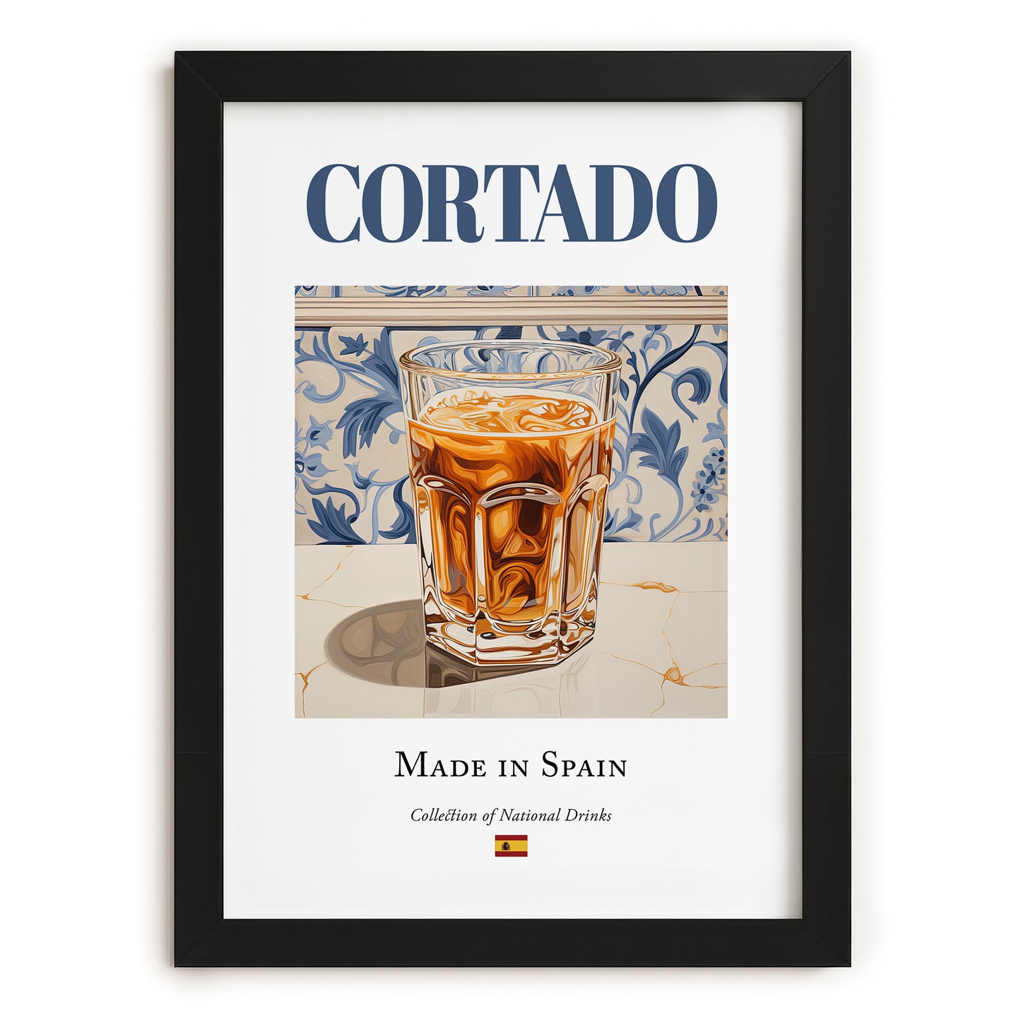 Cortado – Spanish Coffee, Espresso Bar Print, in sleek black frame