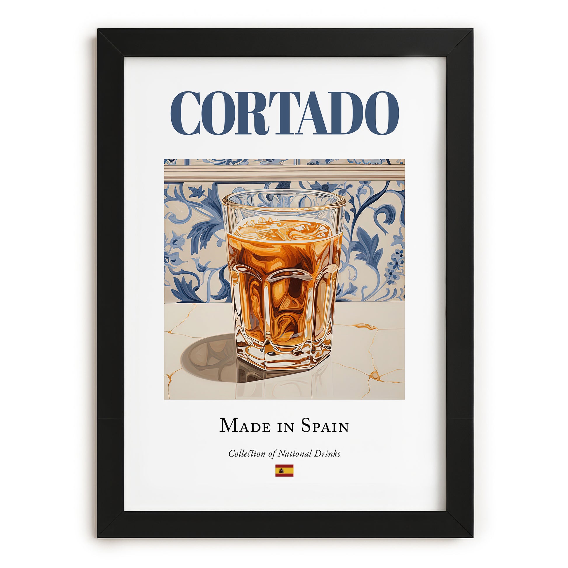 Cortado – Spanish Coffee, Espresso Bar Print, in sleek black frame
