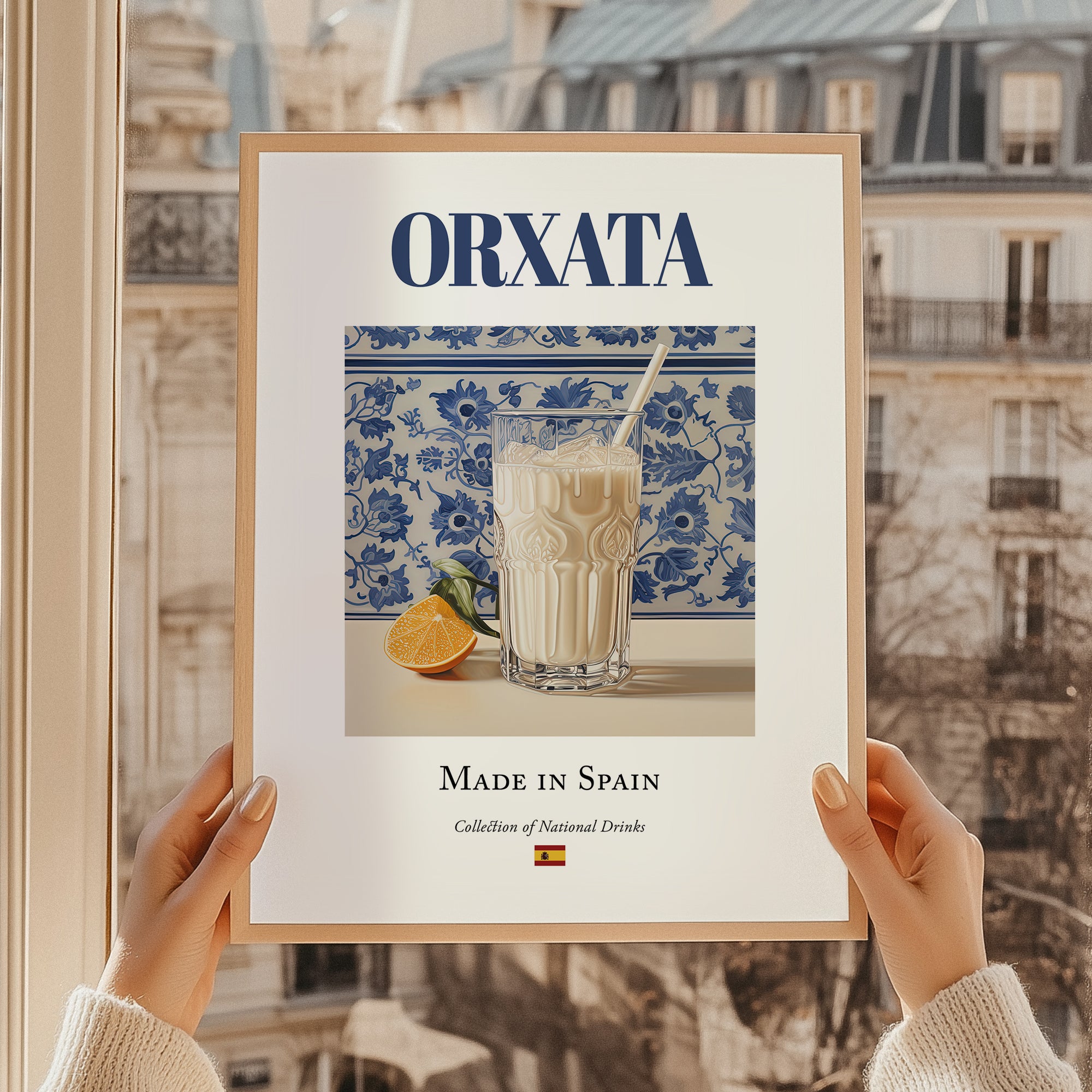 Orxata – Spanish Beverage Drink, Cocktail Lounge Poster, styled in a charming Paris street view